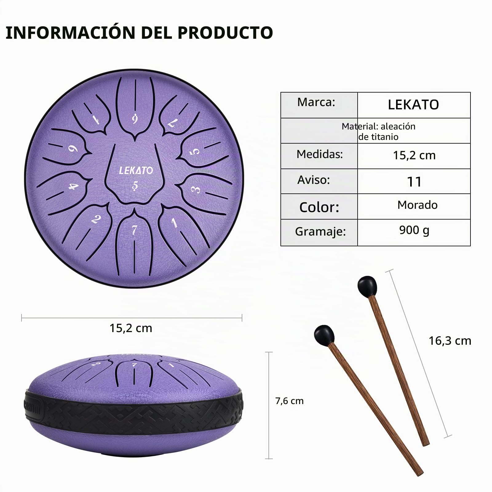 LEKATO Handpan Drum(6 Pulgadas, 11 Toneladas en D) Tongue Drum con Bolsa de Tambor de Lengua, Hang Drum Instrumento Tambor de Lengua de Acero para Meditación Yoga Sanación con Sonido (Lavanda)