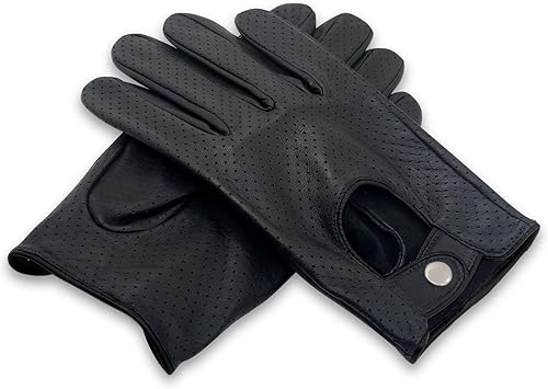 Miniatura 6 de ZLUXURQ Guantes de conducción de cuero de malla completa para hombre, sin forro, suave y fina piel de cordero italiana