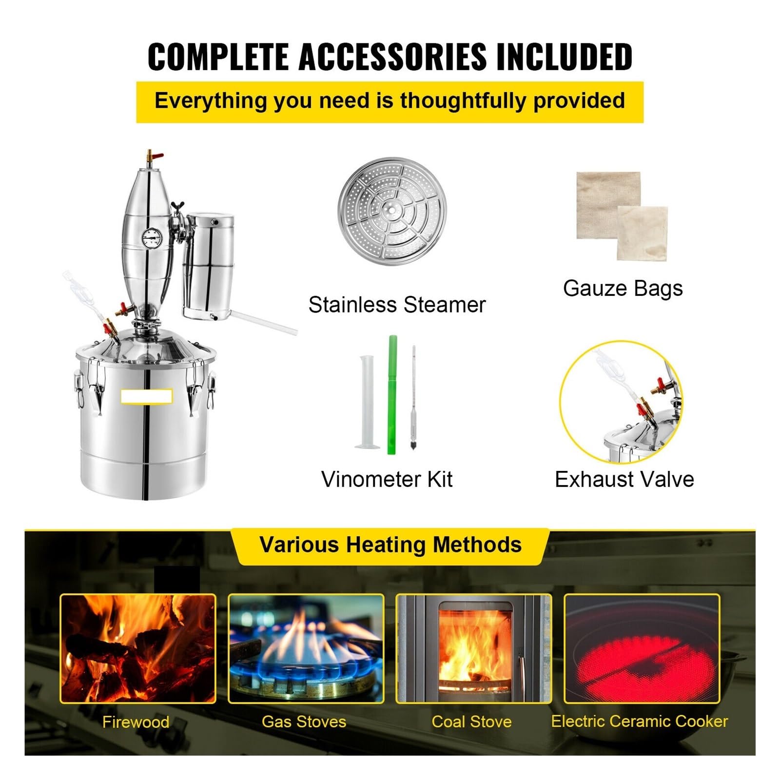 EDEDE Máquina destiladora de Alcohol de 20L, 30L, 50L, 70L, Equipo de elaboración de Cerveza, Aparato dispensador de Vino Moonshine DIY, Kit de electrodomésticos(20L)