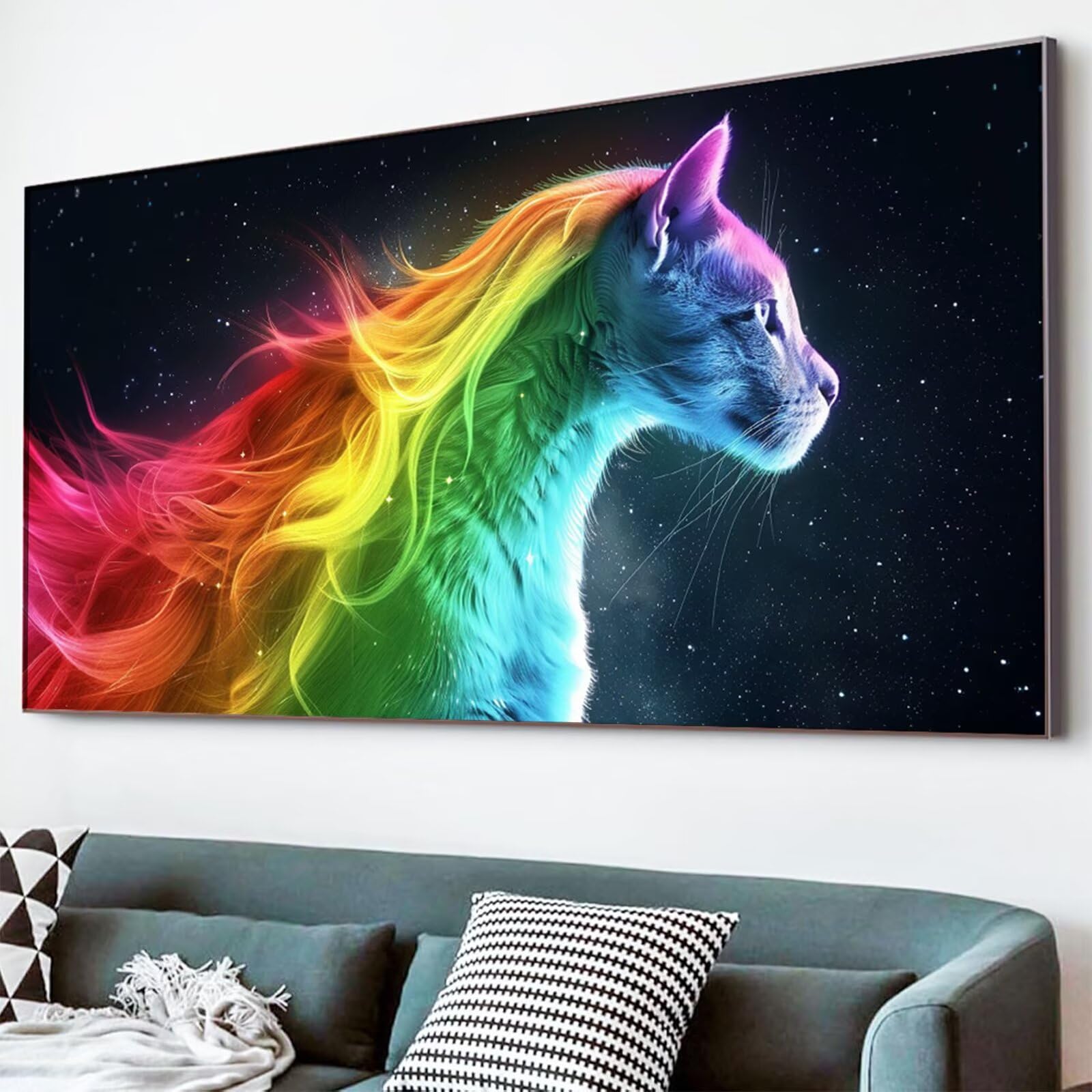 Diamond Painting Farbe Diamond Painting Erwachsene Katze Bastelset Kinder ab 6 Jahre Mosaikherstellung Kreatives Geschenke für Mädchen Anfänger, Diamant Strass Kreuzstich Zimmer Deko 60x120cm Y5-788