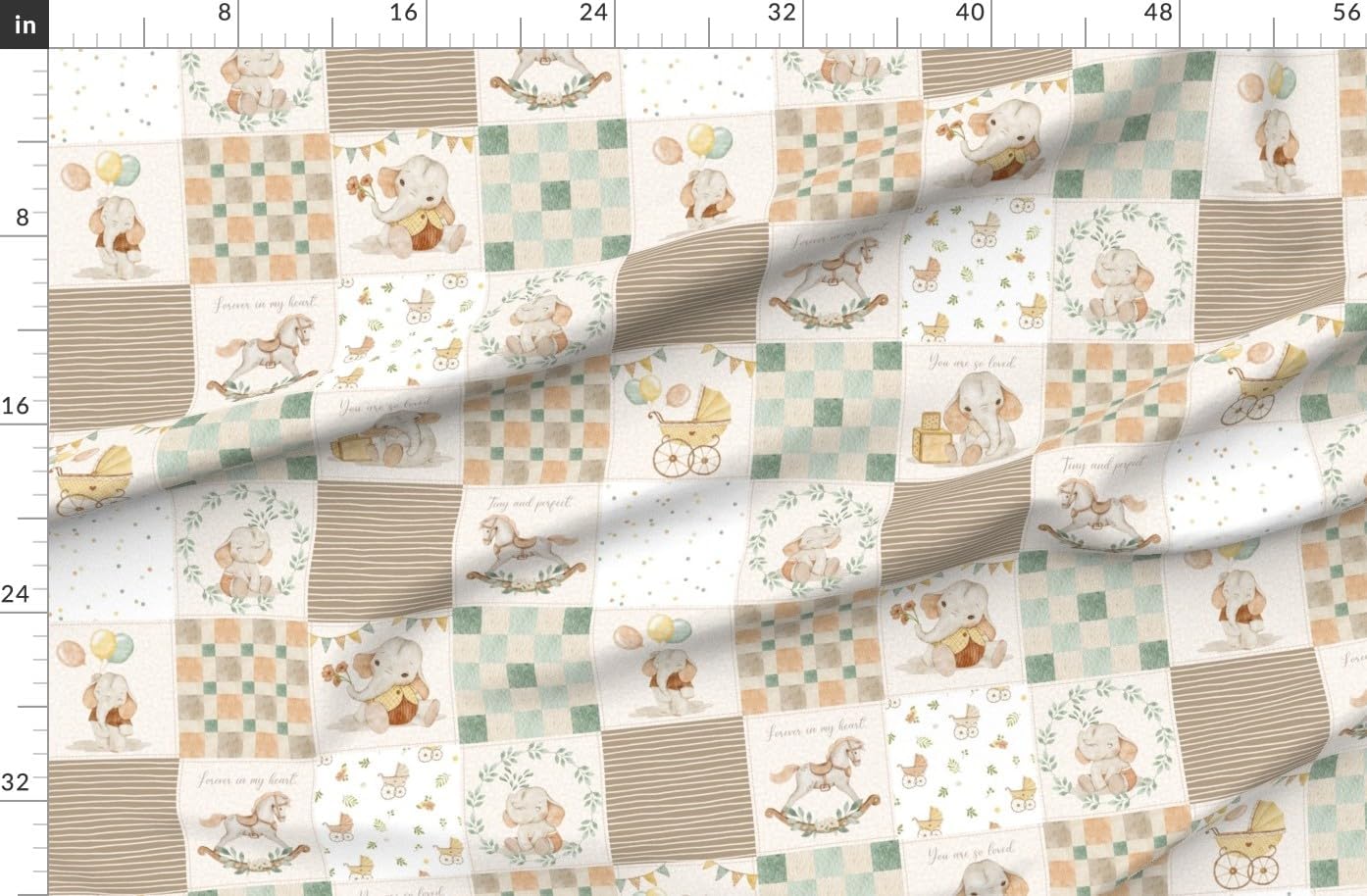 Spoonflower Fabric - Neutral Baby Cheater Quilt Beige Blocks Nursery Gender Wholecloth Printed on Organic Cotton Sateen Fabric by The Yard - Sewing Quilting Apparel Home Decor