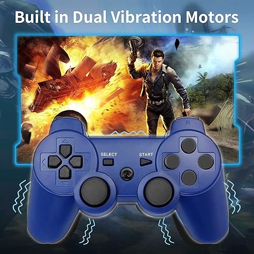 Miniatura 4 de Rzzhgzq 2 Pack PS3 Wireless Controller Playstation 3 Controller Wireless Bluetooth Gamepad with USB Charger Cable for PS3 Console (BLUE+SILVER)