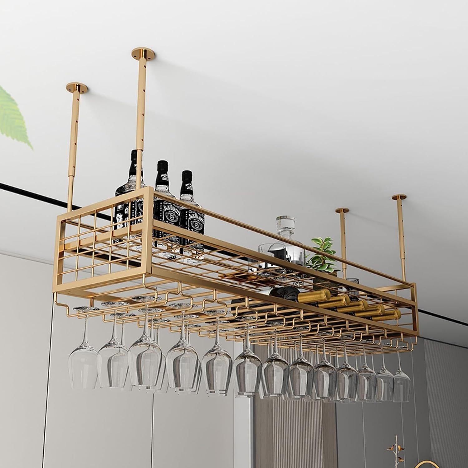 Hanging Plant Stand Indoor - Ceiling Storage Shelves, Hanging Ceiling Wine Rack, Wrought Iron Bar Display Stand, Inverted Wine Glass Rack, Hanging Floating Shelves ( Color : A , Size : 100*30cm )
