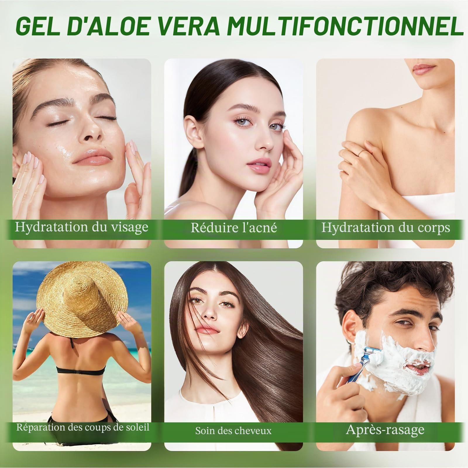 300 ml de gel d'aloe vera – 99% pur bio Aloe Vera Crème hydratante pour le visage et le corps, crème naturelle à l'aloe vera pour peau sèche, coups de soleil, acné