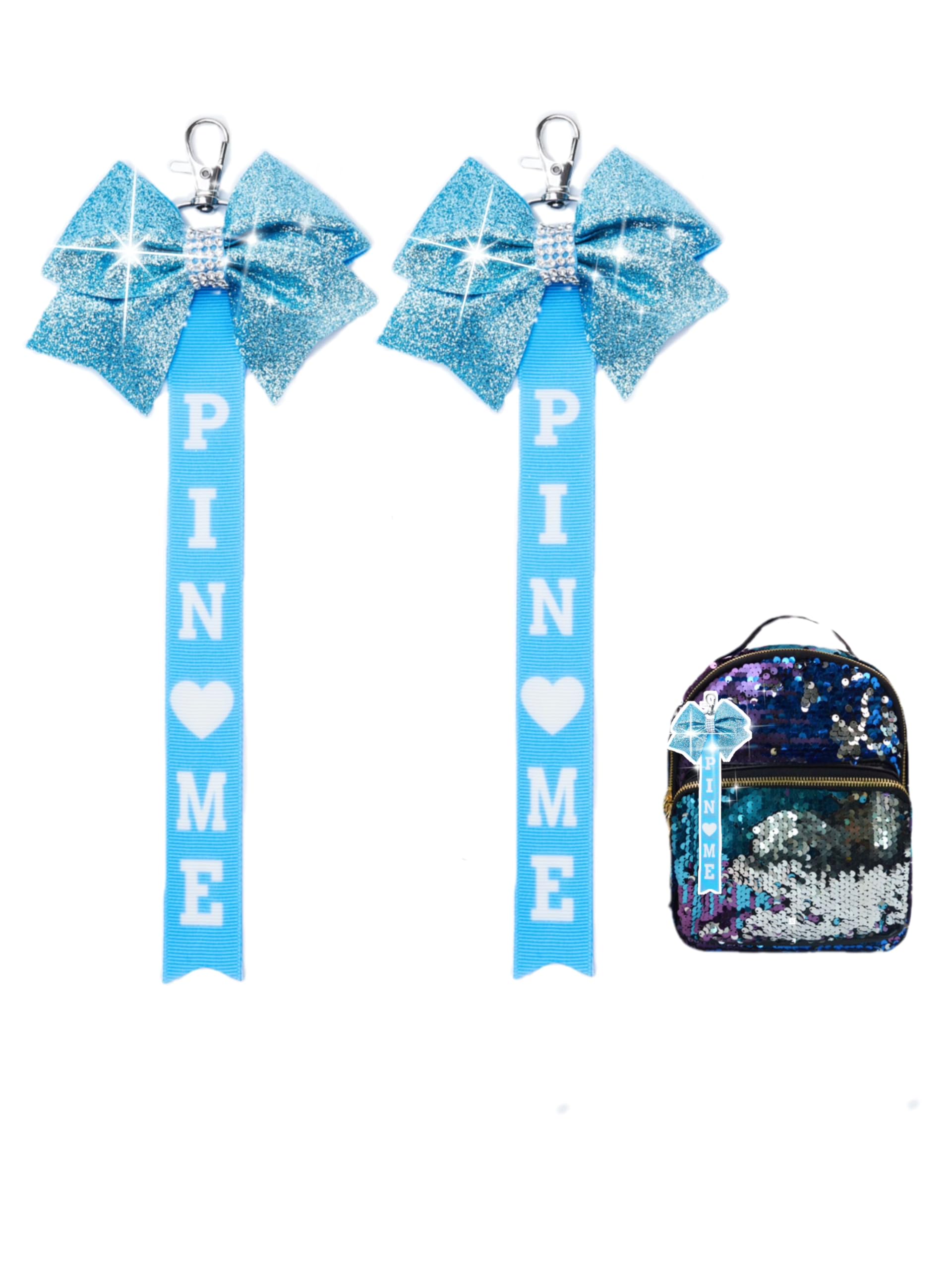 Cheer Pin Me Ribbon Cheerleader Pin Me Bow Cheer Bow Keychain with Rhinestones Cheerleading Sports Accessory Gift