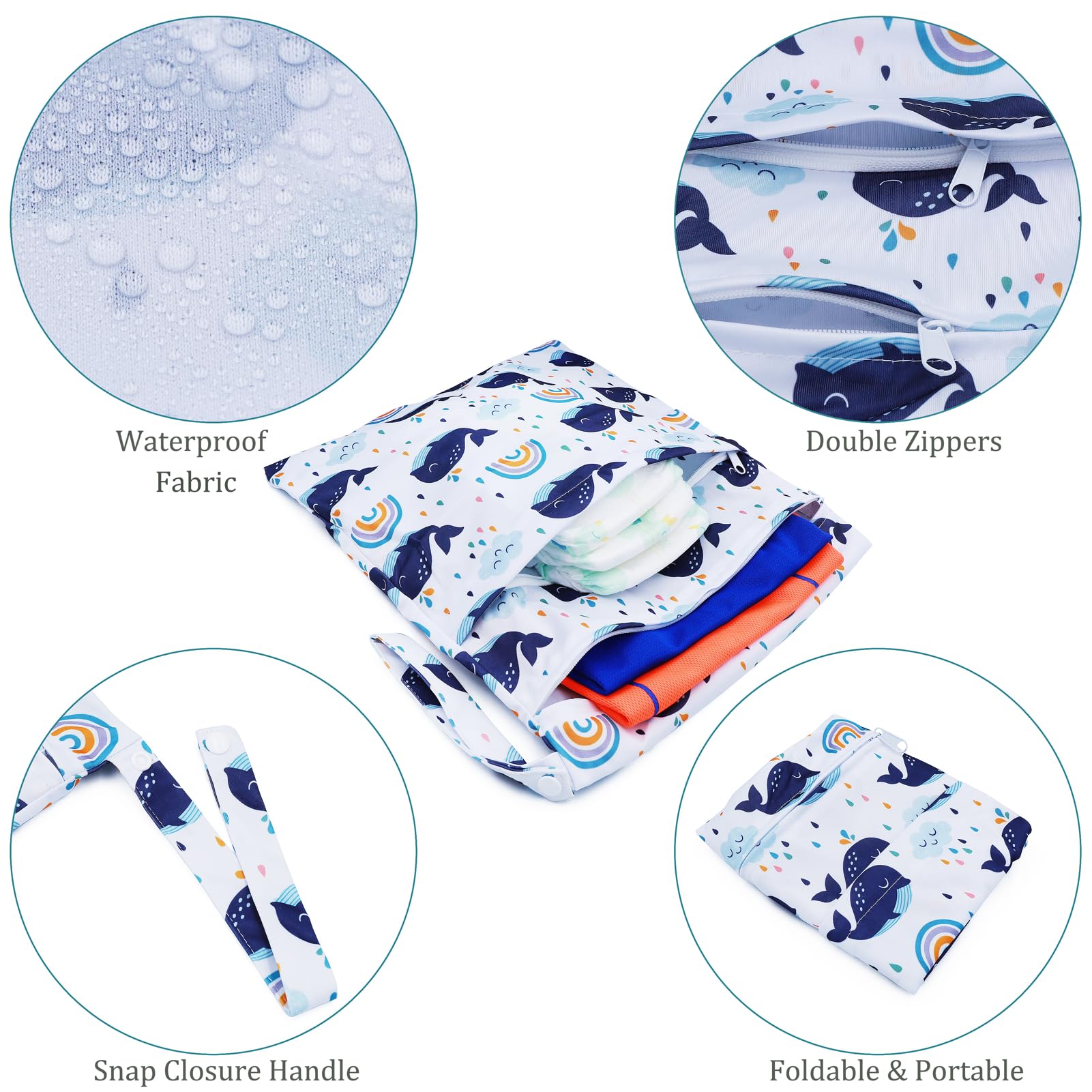 FenFang Wet Bag, 2 PCS Wet Dry Bags for Cloth Diapers Nappy Daycare Organiser Storage Bags - Image 2