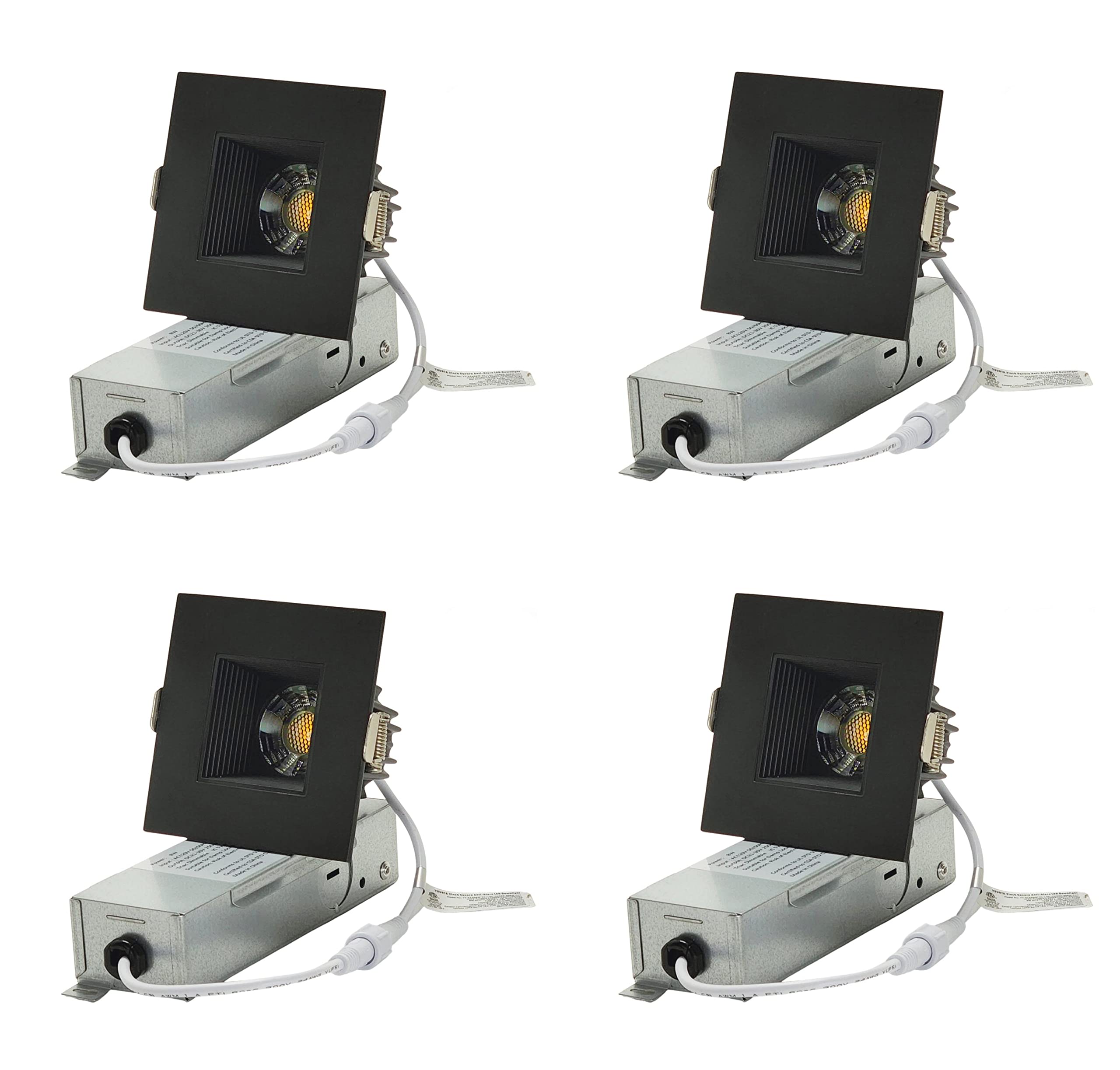 YUURTA 2-Inch 9W Deep Anti Glare Square Black Baffle Recessed Ceiling LED Downlight (Pot Light) CRI90+ Dimmable 600lm 120V ETL Listed IC Rated Color Selectable 2700K- 5000K (SB, 5CCT, 4-Pack)