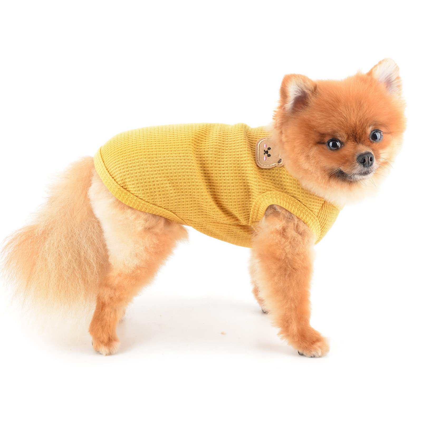 PAIDEFUL Small Dog T-Shirt Cartoon Patch Spring Summer Tank Top Soft Comfortable Puppy Clothes Pullover Sleeveless Cats Costume Indoor Outdoor, Yellow, XXL