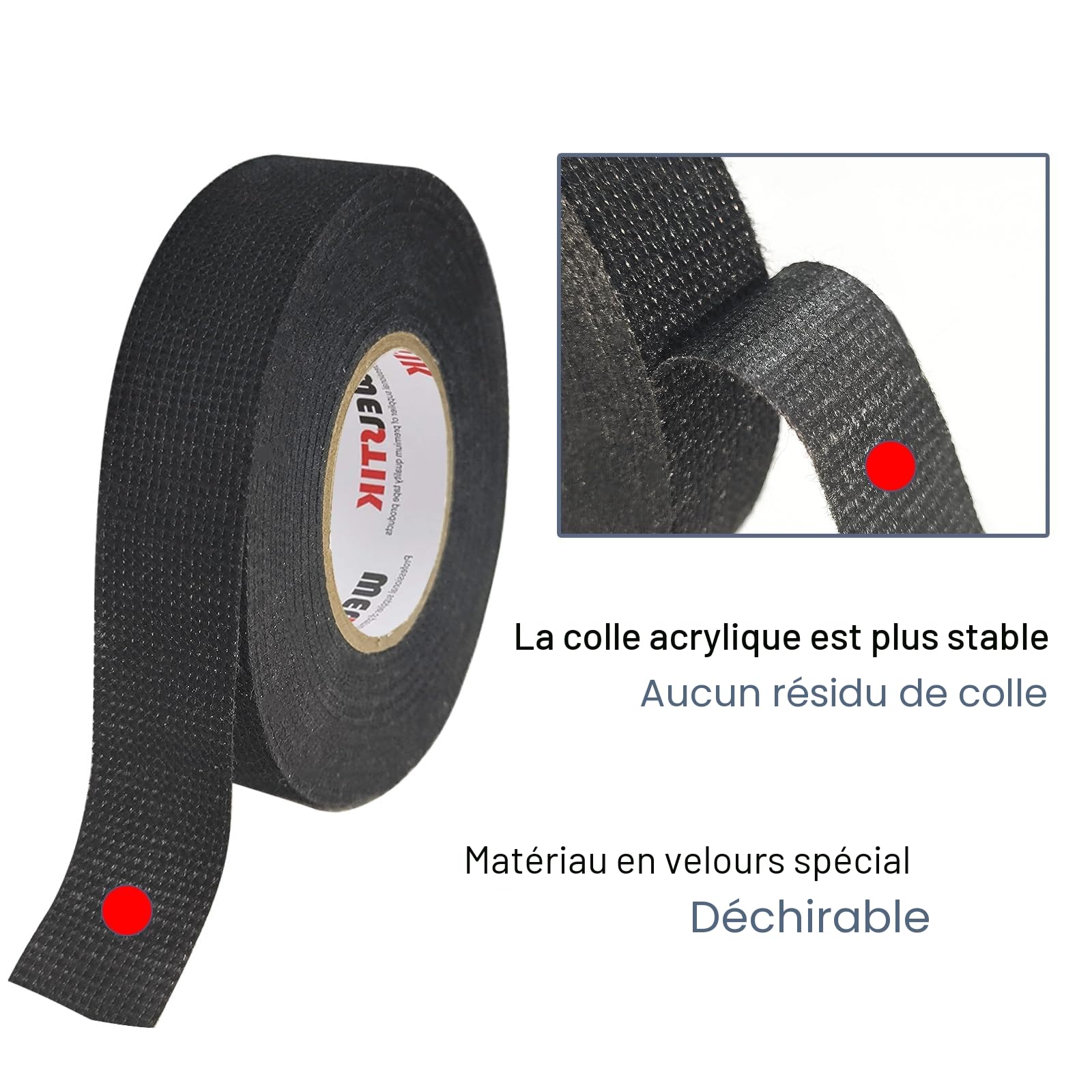 WELSTIK Lot de 10 rubans adhésifs en tissu de qualité supérieure pour câblage électrique automobile, excellente suppression du bruit et câbles - 19 mm x 15 m