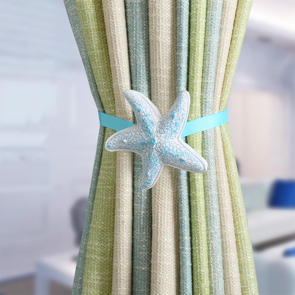 NOLITOY 2 Pcs Magnetic Curtain Tiebacks: Nautical Blue Drapery Holdbacks for Coastal Bedroom Living Room - Decorative Window Treatment Accessories