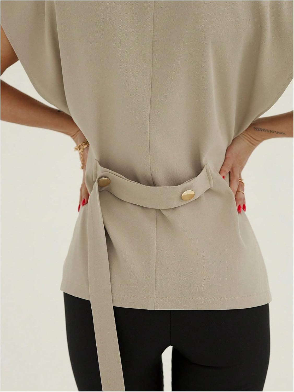 SweatyRocks Women's Button Front Blazer V Neck Short Sleeve Work Office Jackets - Image 2