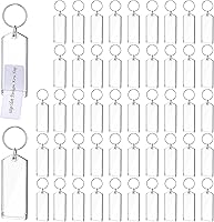 Huquary 50 Pack 3 Inch Clear Plastic Key Tags with Slip Slot & Split Ring - Bulk ID Tags for Luggage, Keys, Pets, Office, DIY