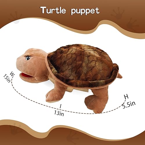 Miniatura 2 de okegztoa Marionetas de mano, marionetas de tortuga, criaturas grandes con boca móvil, marionetas de animales de peluche suaves para niños de 4 a 8