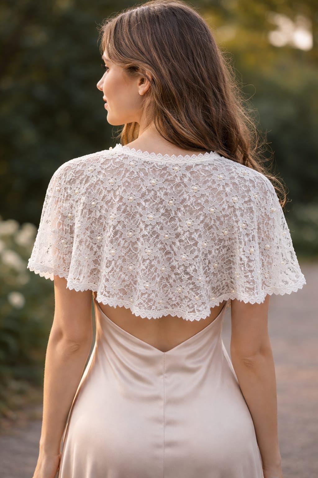 Women White Lace Poncho with Pearl Work | Front Open Net Cape | Party & Shrug 3