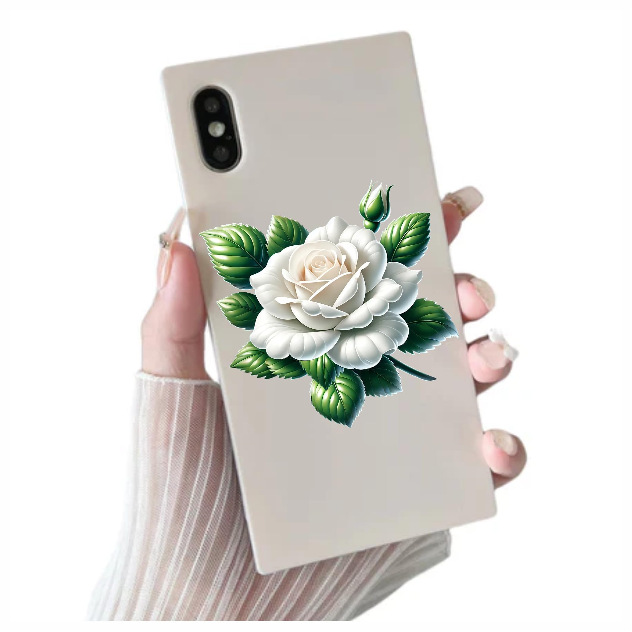 x4 White Rose Flower Vinyl Stickers Cover Marks Non Transparent Waterproof Floral Art Decals 1@ 20cm Tall Ideal for Toilets or car. 3@ 7cm Tall Ideal for Phone case Cups & Wine Glass (Rose White) - Image 3