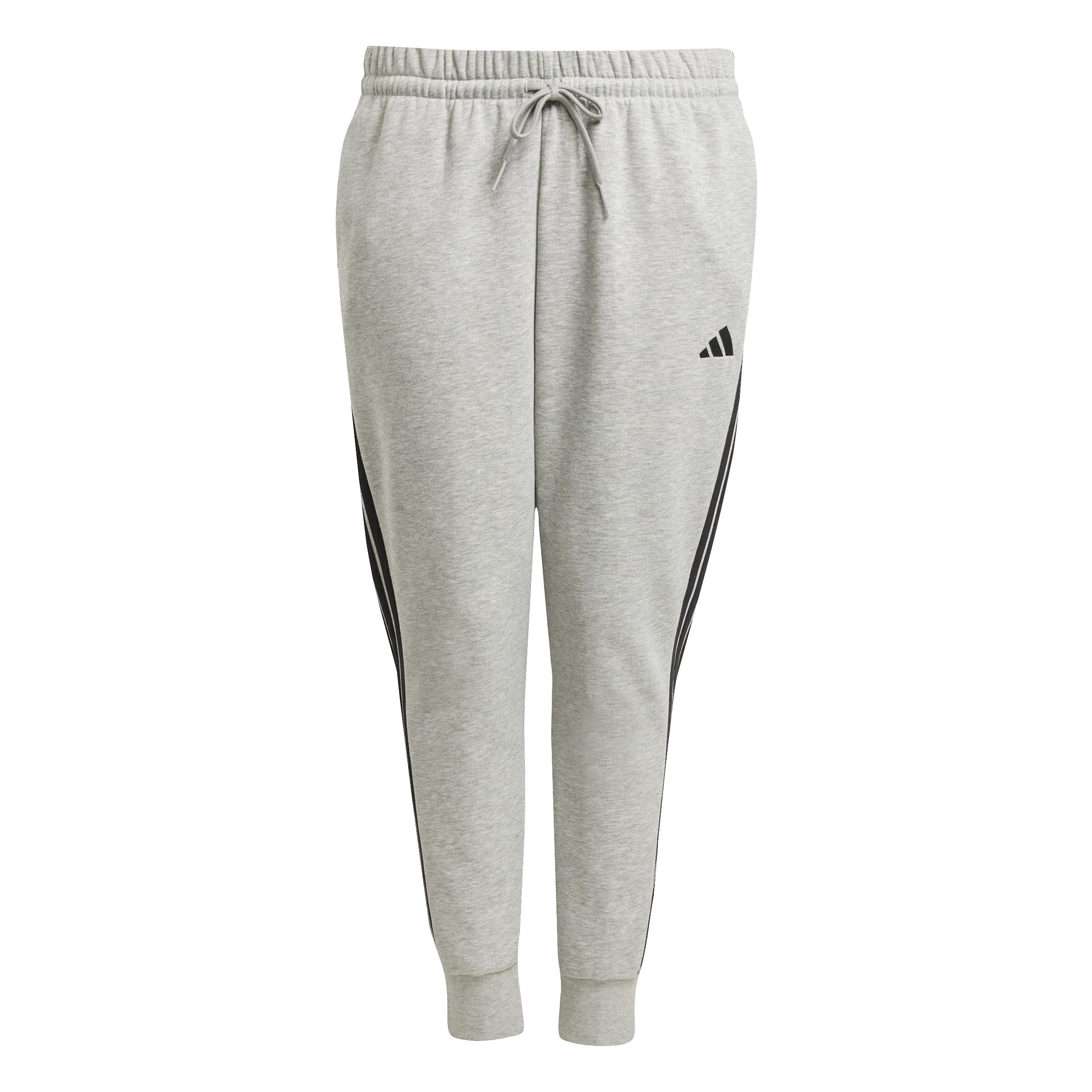 adidas Women's Essentials 3-Stripes Fleece Slim Pants (Plus Size), Medium Grey Heather/Black, XL Plus
