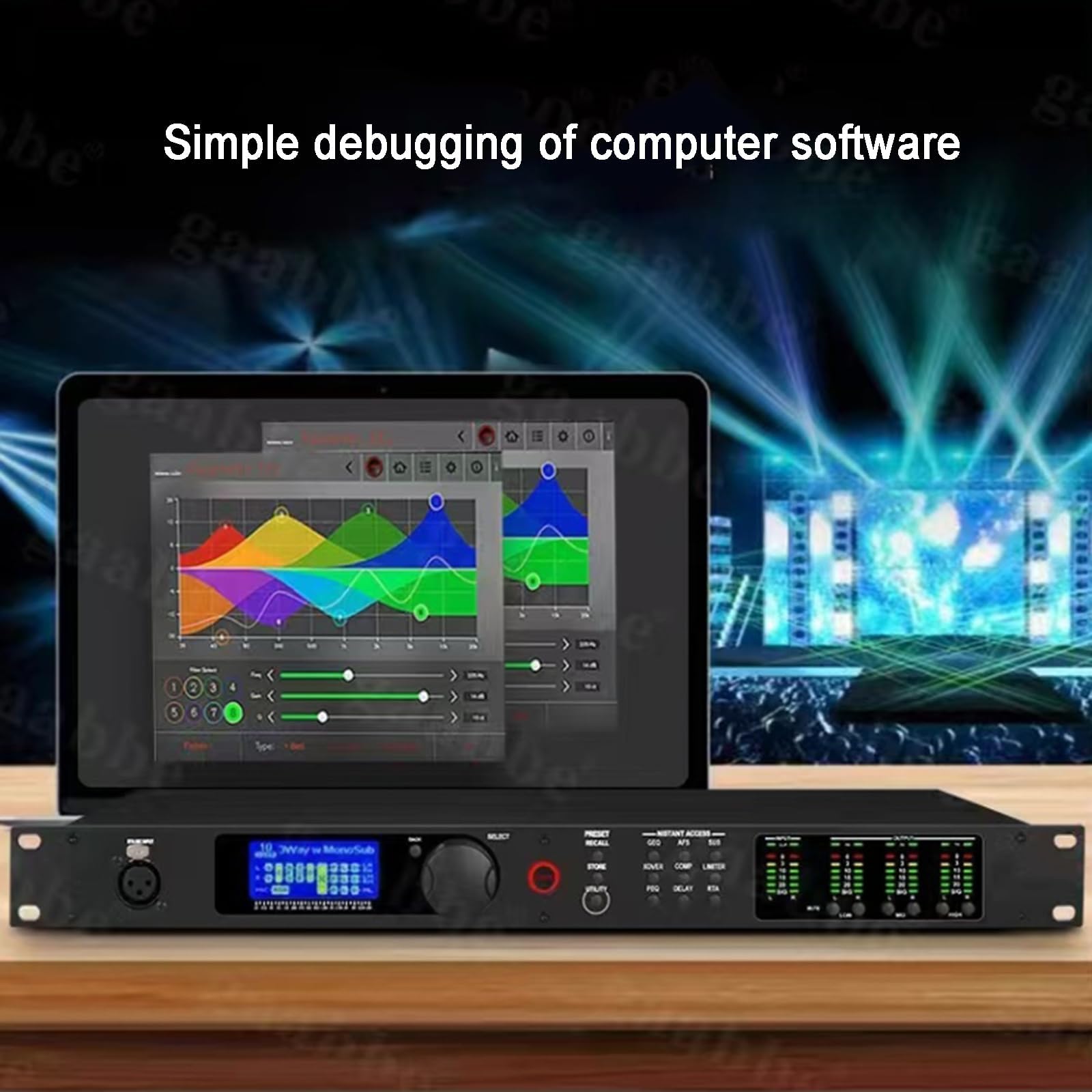 Procesador de audio digital profesional, amplificador de potencia y efector con pantalla LED retroiluminada y altavoz integrado para estudio de DJ y actuaciones en vivo