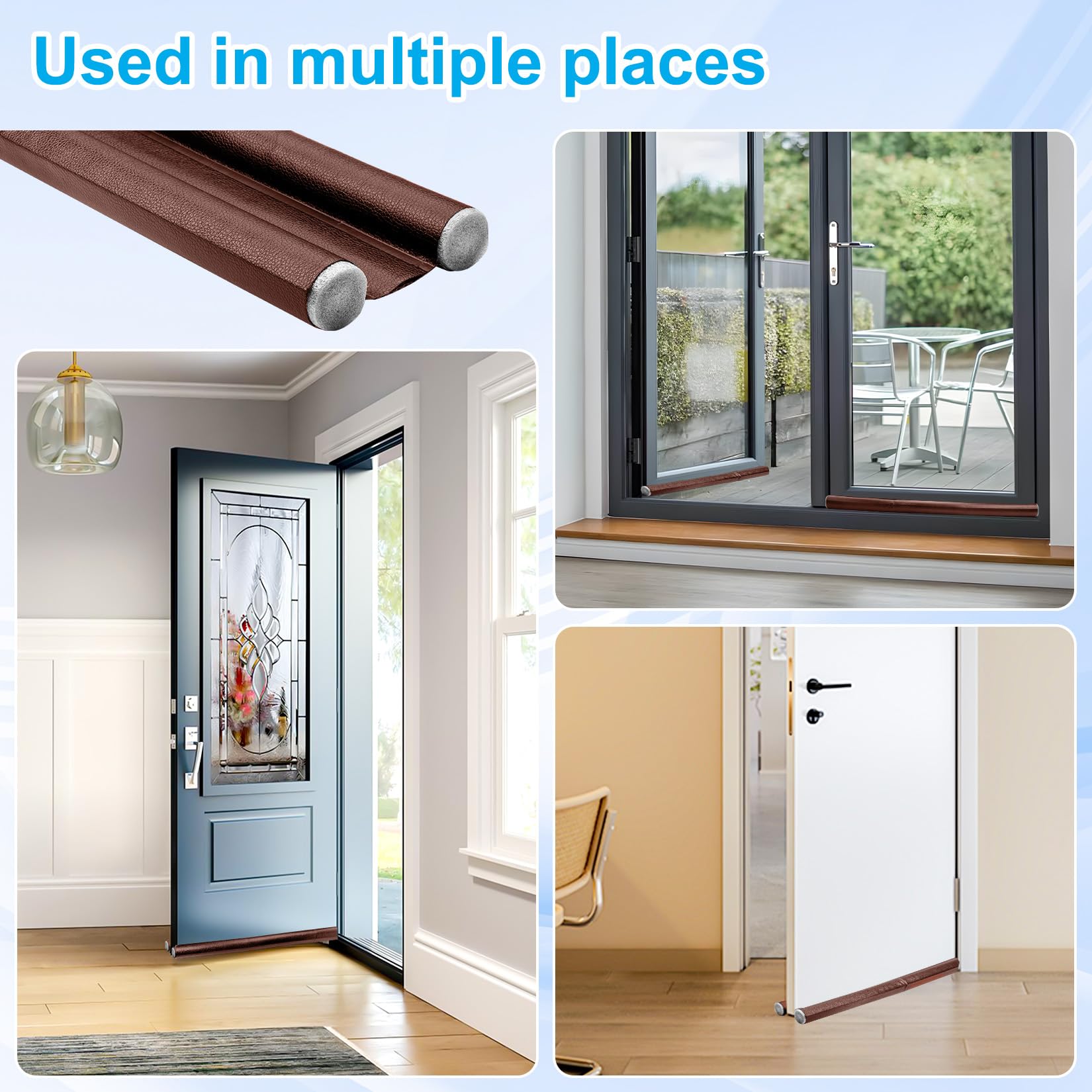 3 Pcs Burletes para Puertas, 96cm Burlete Puerta Entrada, Doble Capa Burletes para Ventanas Cortavientos(marrón)