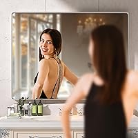 Vista 111 de Hasipu Espejo de baño LED con luces de 40 x 26 pulgadas, espejo de luz con marco de metal negro para tocador, antiniebla, regulable, 3