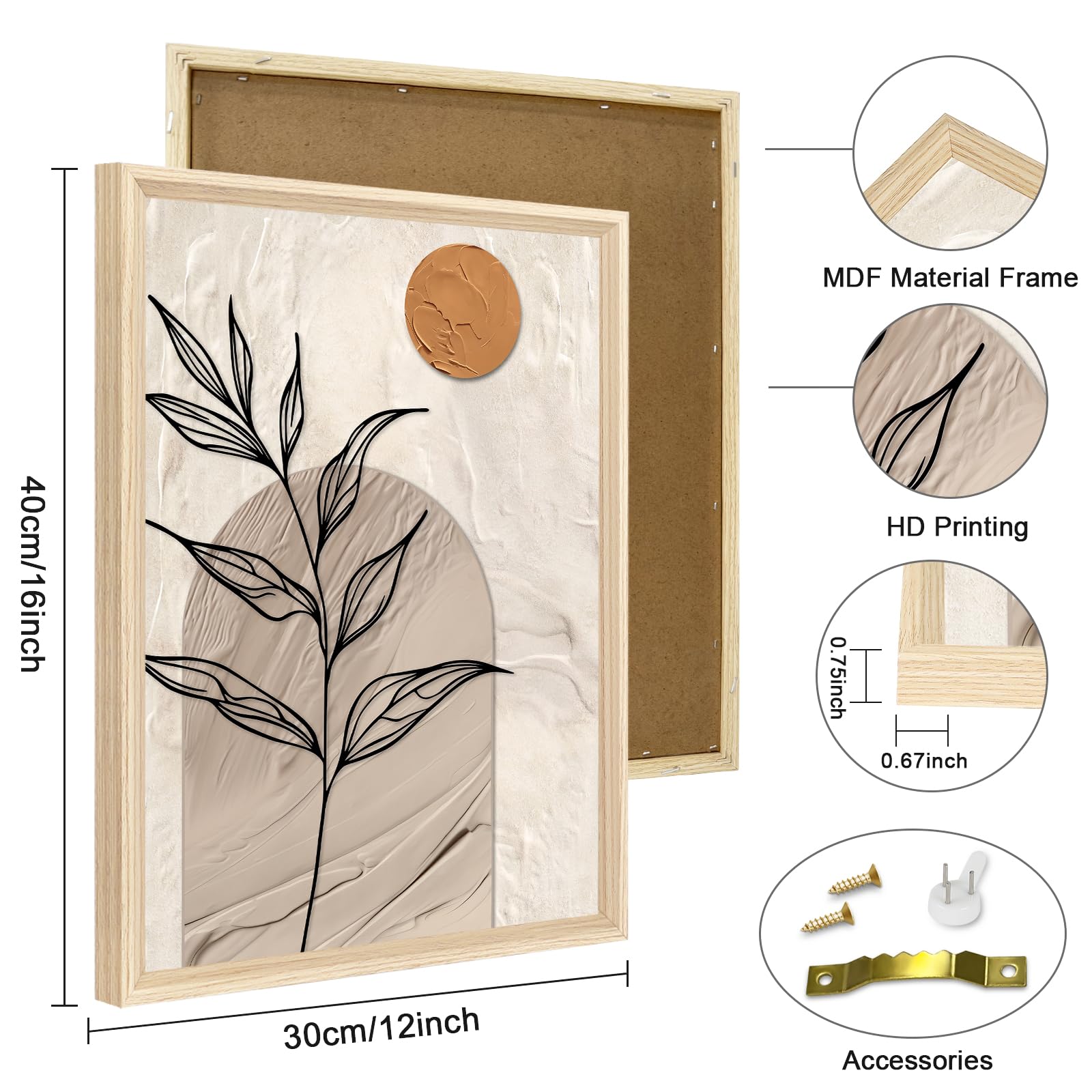 3 Pcs Wooden Framed Canvas Wall Art Set Bohemian Sage Green Canvas Prints Poster Geometric Line Beige Green Pictures for Living Room Bedroom Dinning Room Hallway Stairs Wall Decor 30x40cm x3pcs — view 517