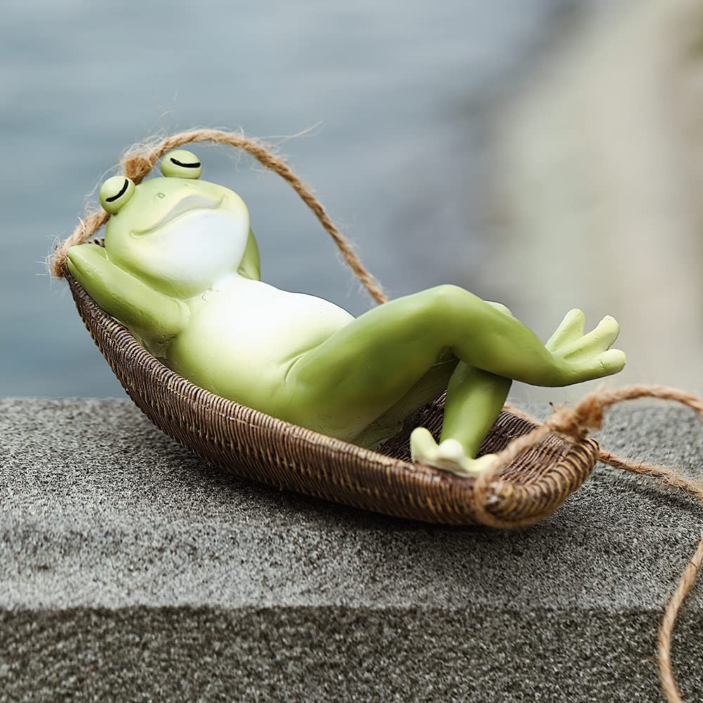 Meyas Hängematte Frosch Dekoration, Schaukel Frosch Statue, Garten Hängender Frosch, Harz Tier Hängenden Garten Skulptur, Gartendeko Schaukel Figuren Statuen, Ornamente für Terrasse Rasen Haus Hof