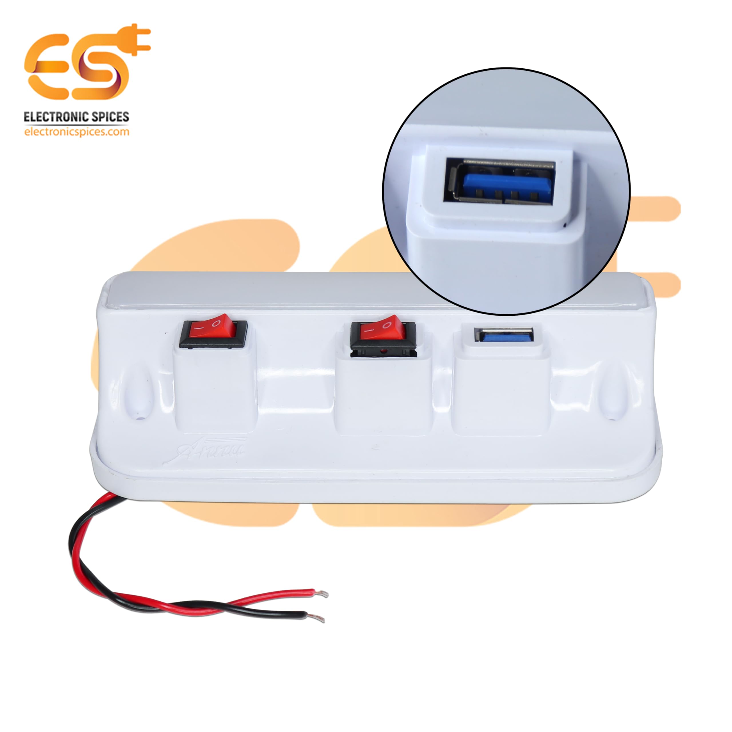 Electronic Spices 12V White Color LED with USB Charger Indicator and On/Off Switch 2