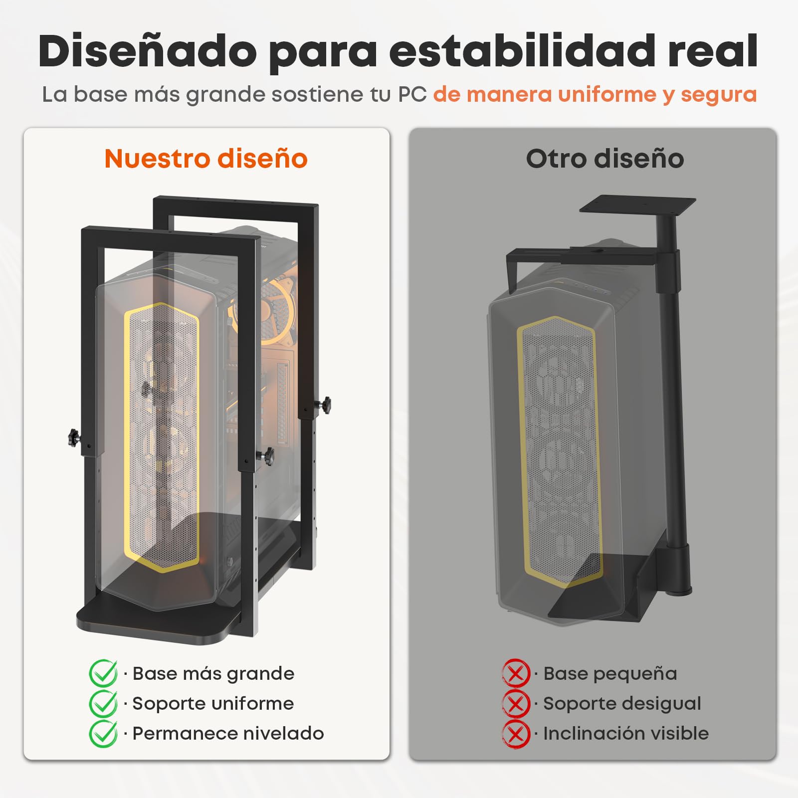 Soporte PC bajo escritorio, resistente y ajustable en altura – Soporte para torre de PC, ahorro de espacio, carga máxima 30 kg, Negro