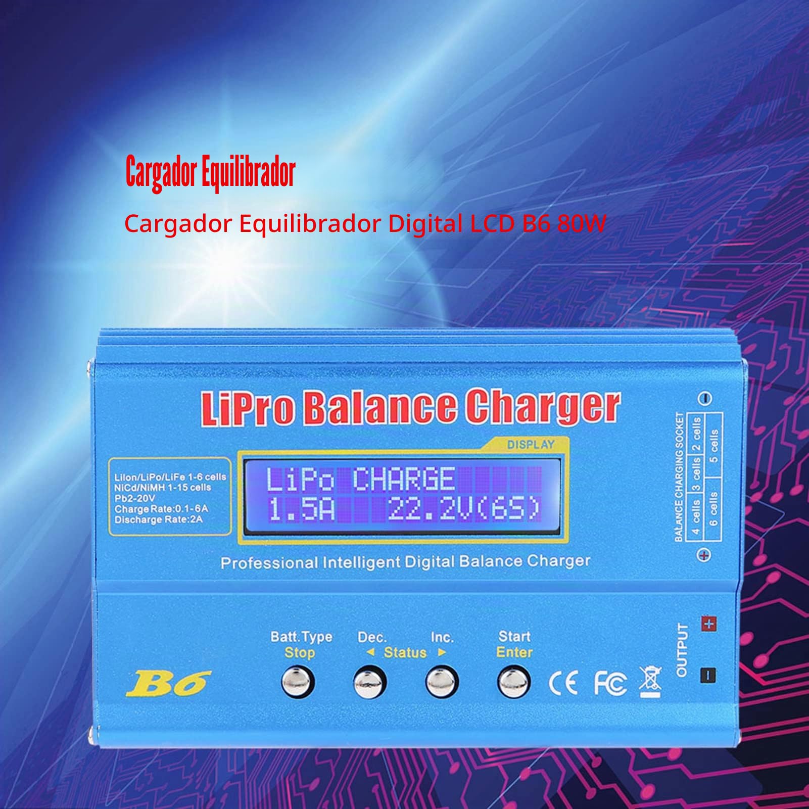 Fafeicy Cargador Balance RC 80W para Baterías LiPo NiMH Li-Fe, con Pantalla LCD Digital, Carga en Paralelo, Monitor de Voltaje de Entrada y Enchufe UE
