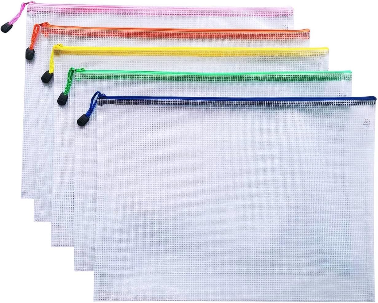 5Pcs A4 Plastic Wallets File Folders Zip Lock Bags Document Wallet File Zipper Bags for Office Home School Supplies (A4-5Pcs) โ image 1