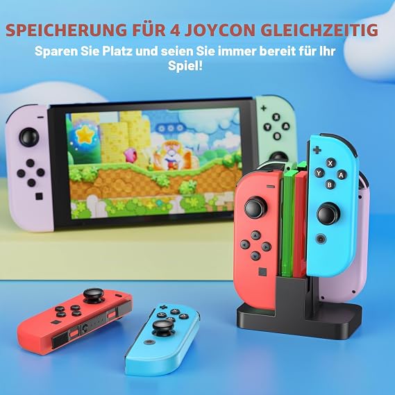 FASTSNAIL Switch Controller Charging Station Compatible with Switch Joycon 1 Charges 4 Joycon 1 simultaneously plug & play LED status lightweight stable ideal for on the go
