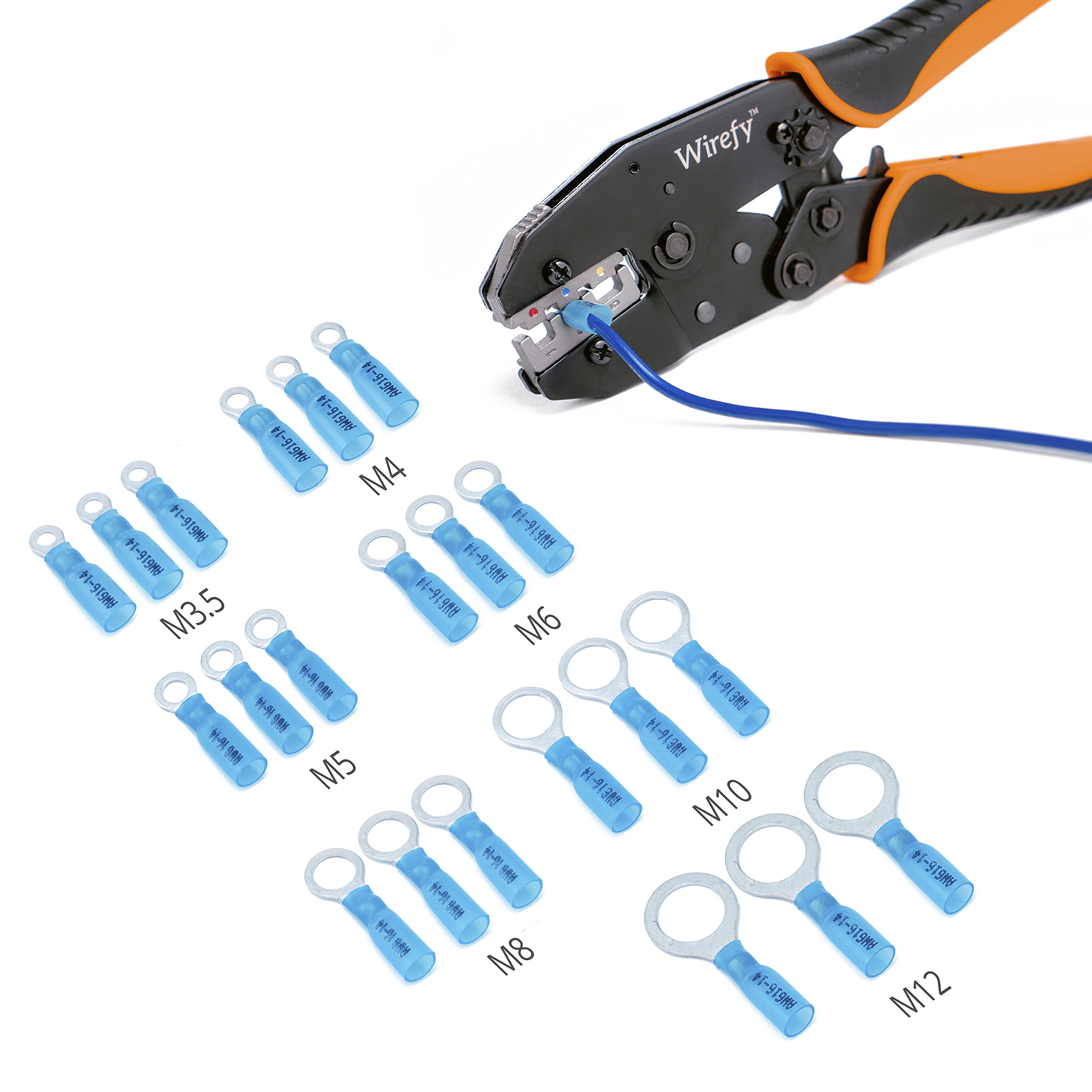 Wirefy 130 Pièces Cosses Électriques à Sertir Ronde M6 - Kit de Cosses a Oeil Thermorétractables pour l'Automobile - 1,5-2,5 mm²