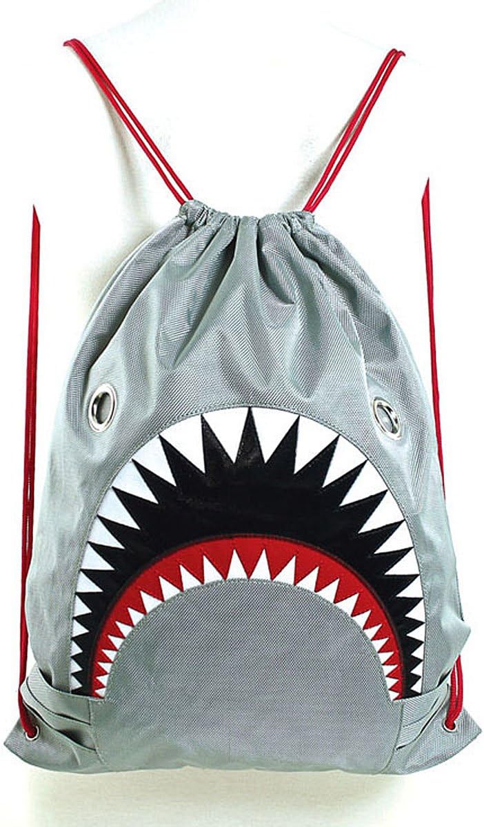 Gray Shark and Teeth Canvas Drawstring Bag/Backpack