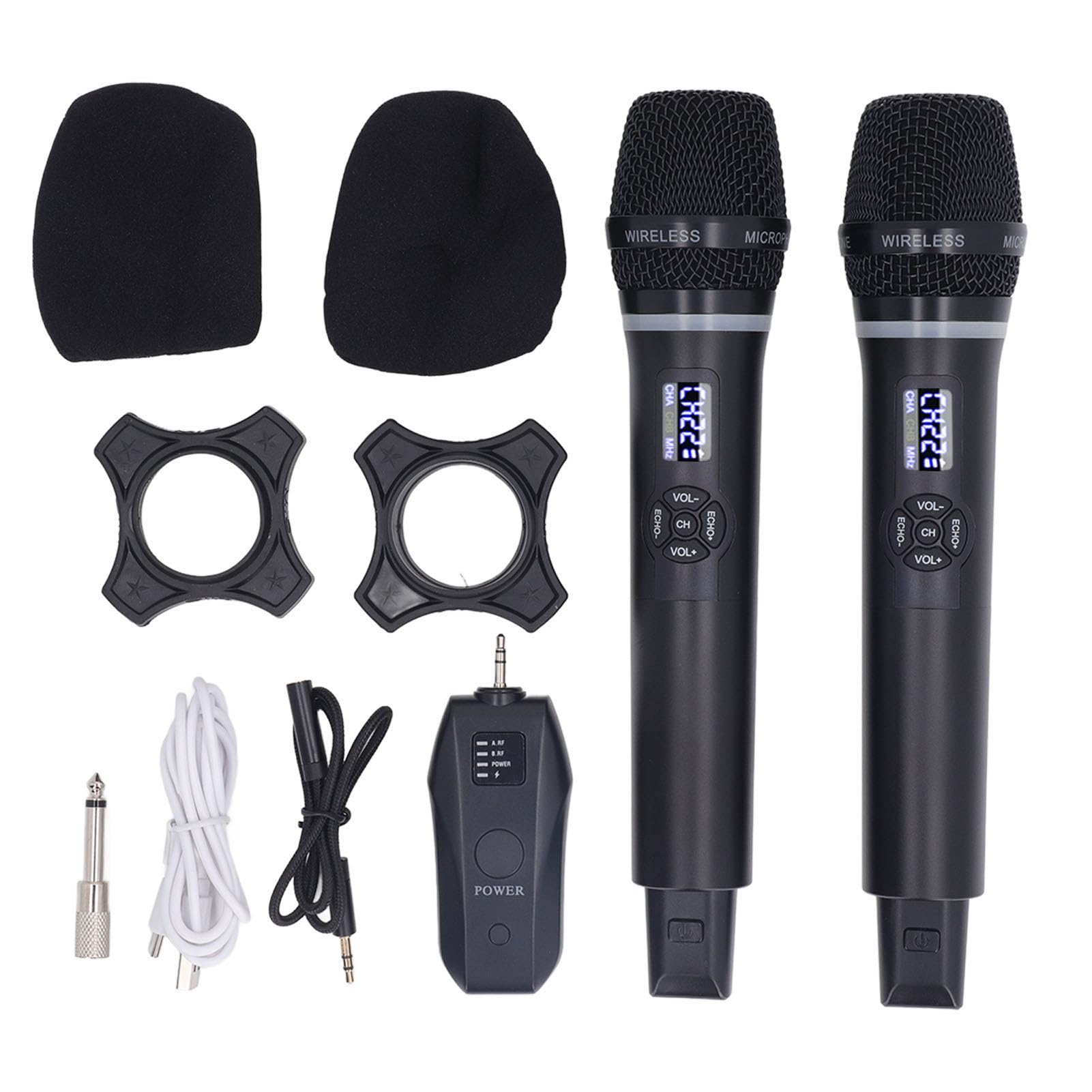 Drfeify Bezprzewodowy Dynamiczny Mikrofon Mikrofon Bezprzewodowy Ustaw Podwójny Dynamiczny z podnośniką z BT Długotrwałą Akumulator do Nagrywania Karaoke Stage Performance Studio