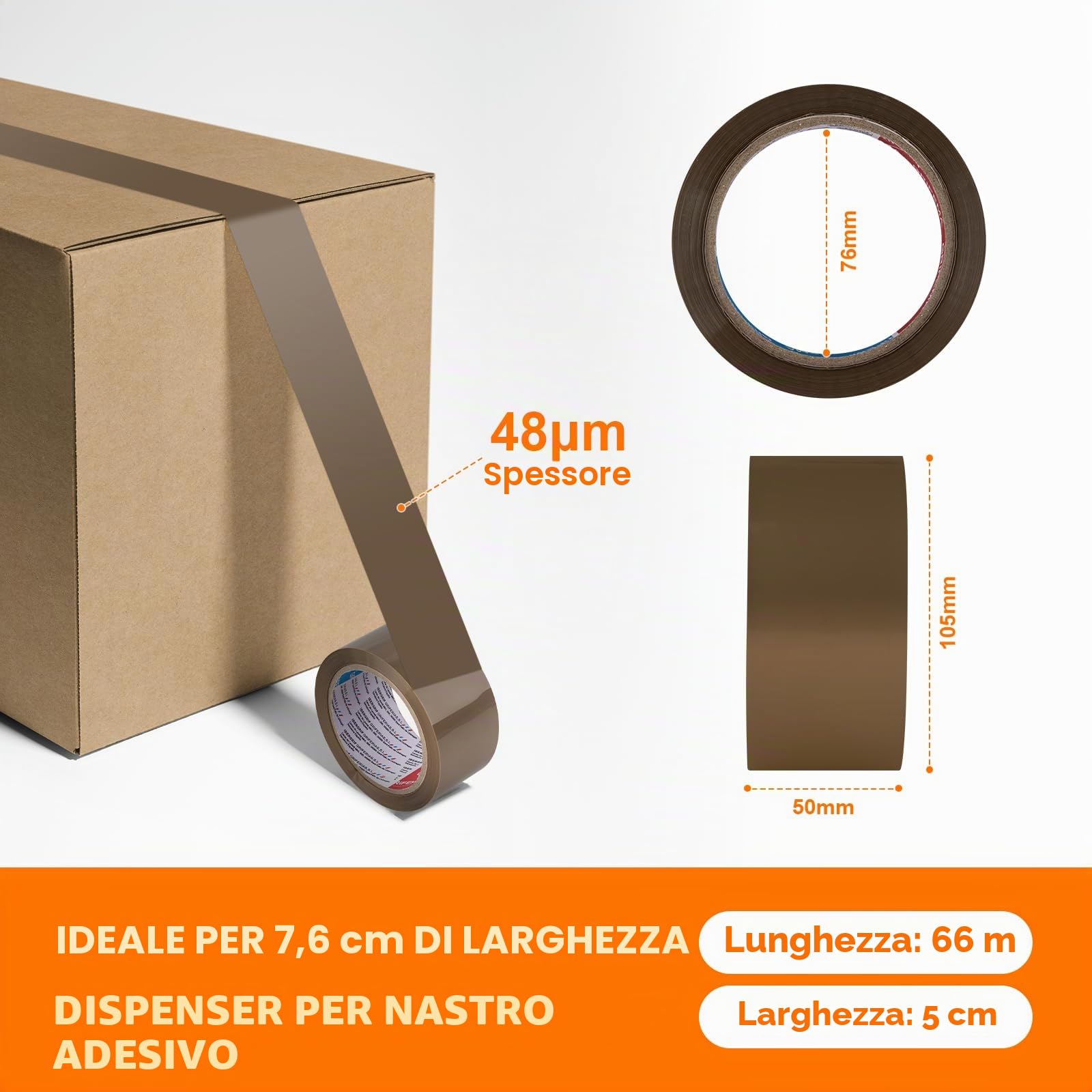 GRIFEMA GA4004-1 Nastro Imballaggio Silenzioso, Adesivo per Sigillare Scatole Cartone, Spedizioni, Traslochi, Resistente, 66 m x 50 mm, Marrone