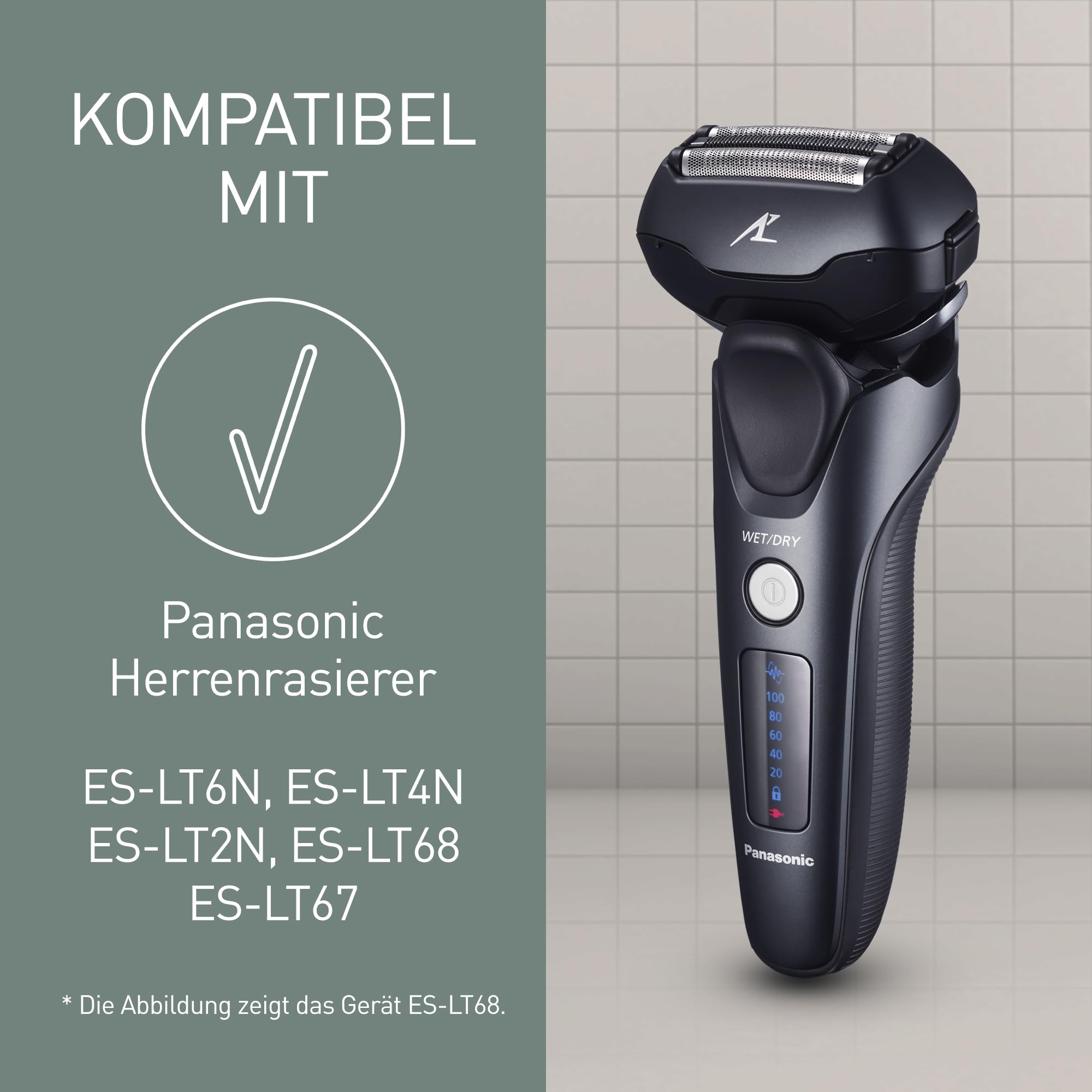 Panasonic WES9089Y1361 Ersatzscherfolie für Elektrorasierer ES-LT6N, ES-LT4N, ES-LT2N, ES-LT68 & ES-LT67, 3-Klingen-System, japanischer Edelstahl, wasserdicht Schwarz
