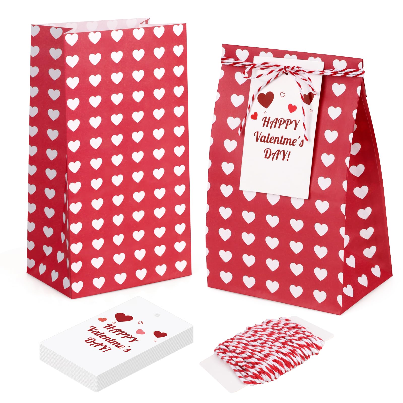Abilat 24 Pack Valentines Gift Bags with Cards Valentine Gift Treat Bag Mini Goodie Bags for Valentine's Day Gifts Wrapping Party Favors, Classroom Exchange Prizes