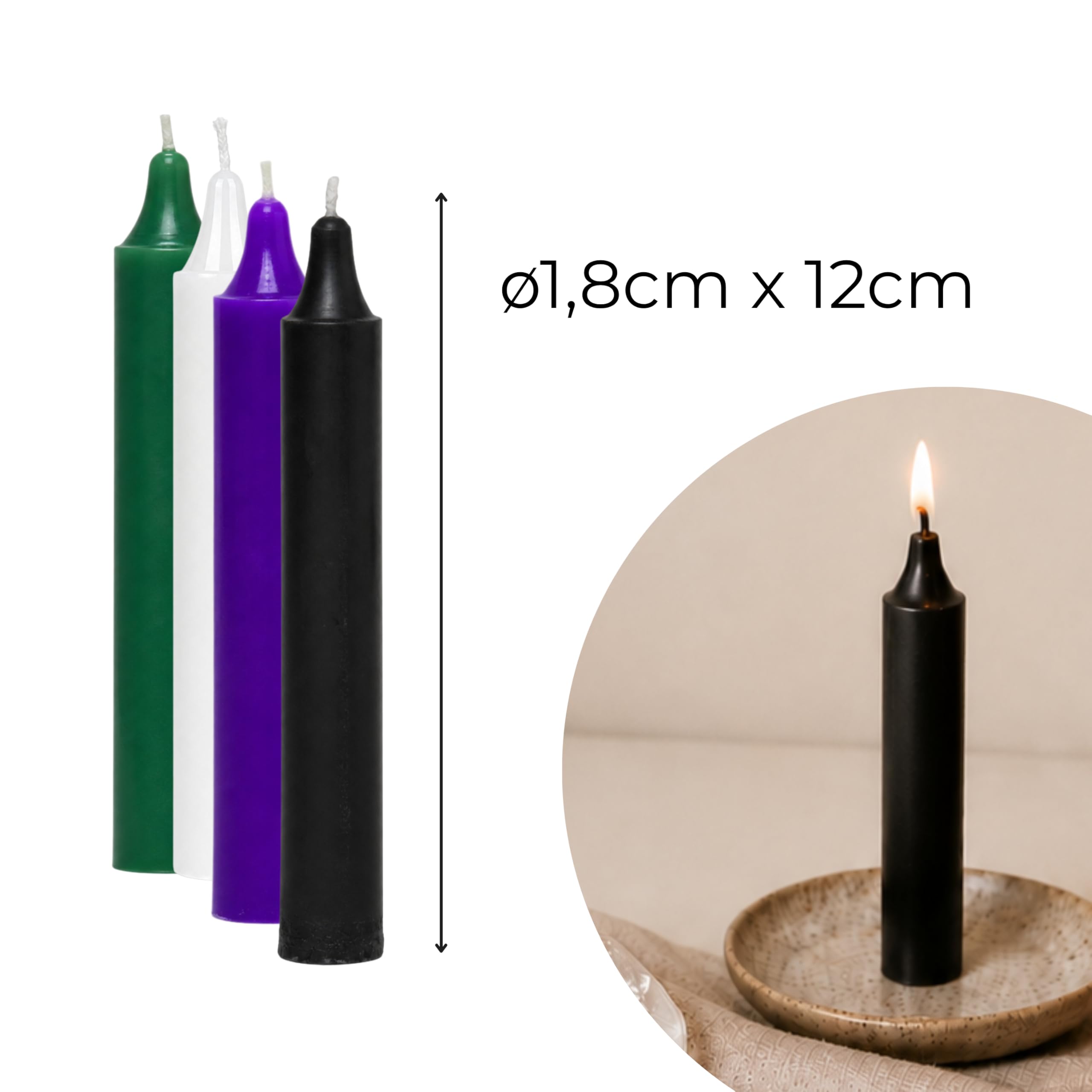 Velas para Rituales Esotéricos | Pack 12 Velas Mágicas Artesanales | Amor, Dinero, Limpieza, Protección, Abrir Caminos, Miel | Velas de Colores | 12 x 1,8 cm | Las Velas de Mariano (Protección)