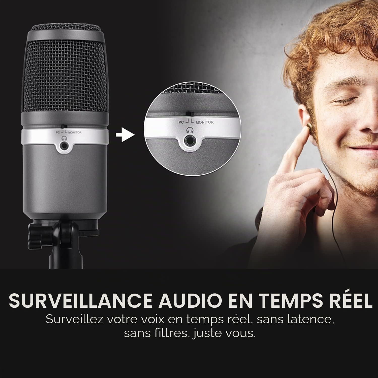 AVerMedia USB Microphone AM310 - Micro YouTube & Twitch - Micro cardioïde USB haute qualité, sans latence, parfait pour le streaming, avec retour audio du PC, écoutez votre voix en temps réel