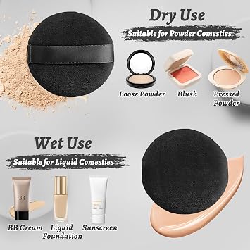 6 Pieces Powder Puffs Soft Round Powder Puff Makeup Powder Puffs for Loose Powder 6cm Diameter Face Sponges for Face and Body (Black)