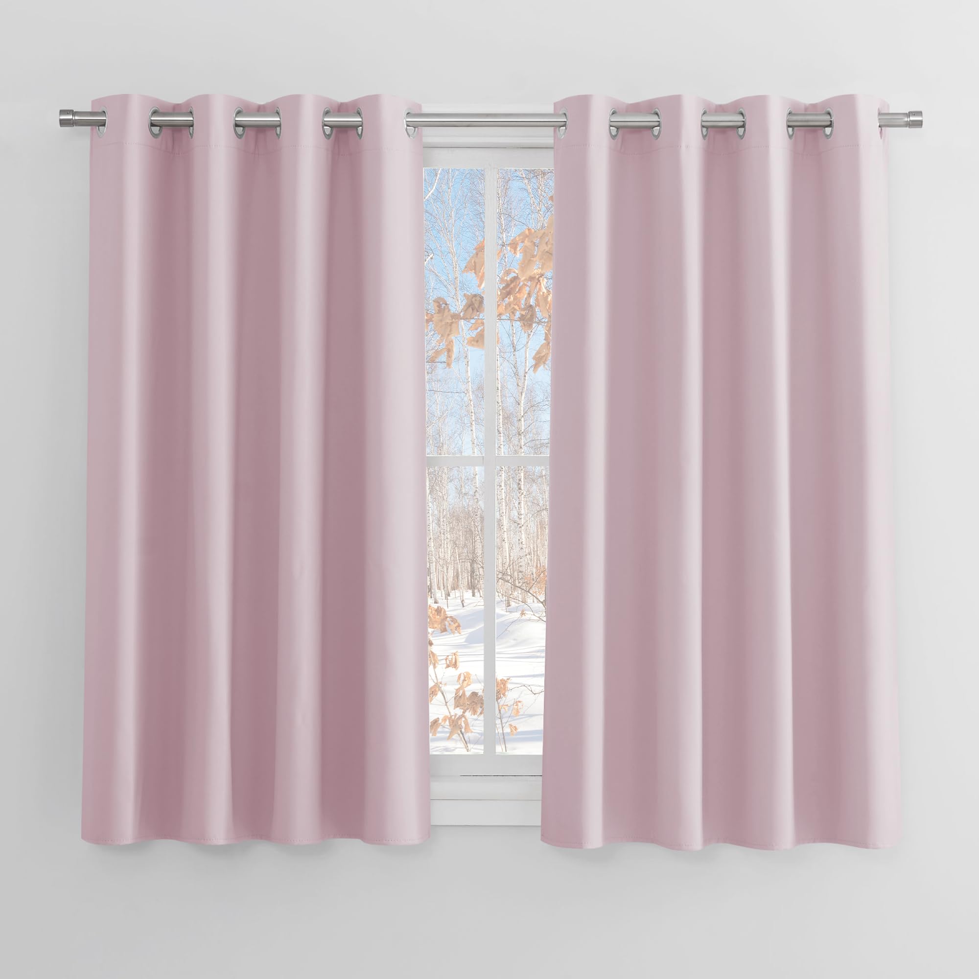 PONY DANCE Tende Camera da Letto Decorazione Tende Oscuranti Termiche con Anelli Moderne Curtains per Soggiorno e Salotto 2 Pezzi L 117 x A 137 cm, Rosa Chiaro