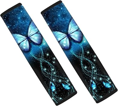 SEANATIVE Blue Butterfly 2 Pack Universal Car Seat Belt Pads Cover, Comfortable Shoulder Strap Covers, Car Seat Belt Cushions for Kids Adults