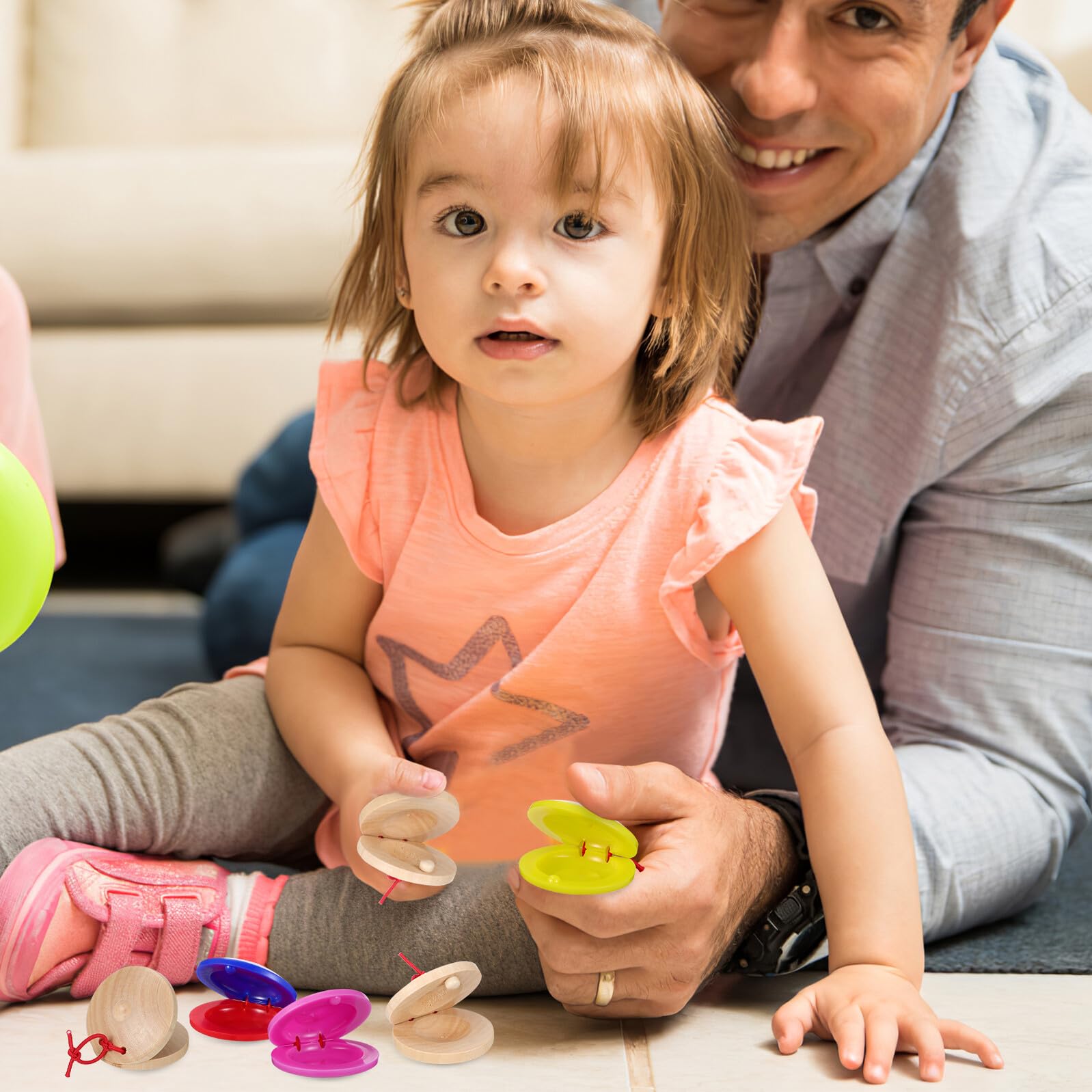 Mikinona Castañuelas Que Atrae la Atención y Fomenta la Comunicación Familiar de Madera y Plástico 24 para Niños Instrumento Musical de Percusión Educativo