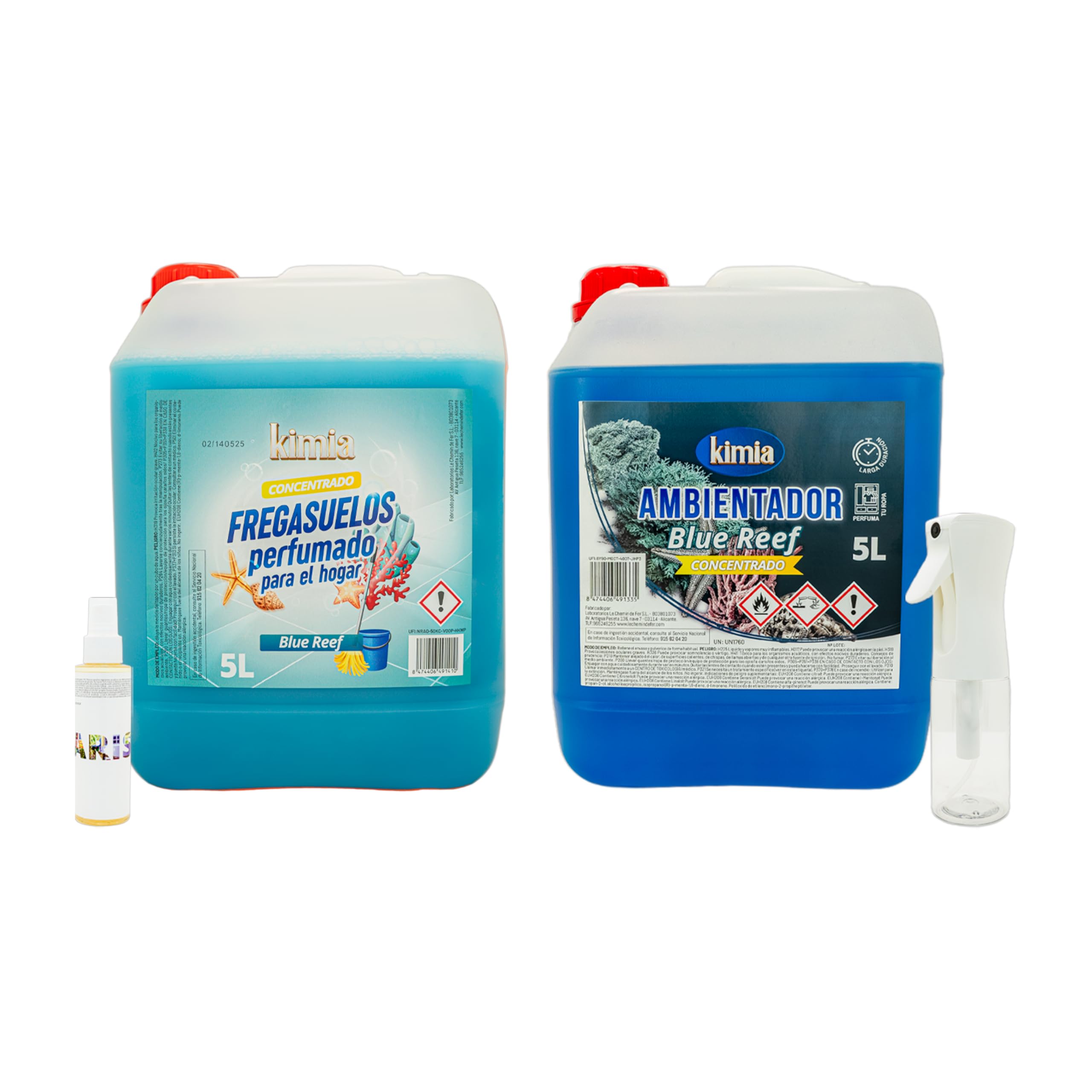 KIMIA - Pack Sensorial Concentrado Blue Reef | Ambientador 5L+ Fregasuelos 5L | Fragancia Duradera Aroma Marino | Fórmula Concentrada | Limpiador de Suelo | Limpieza Profunda