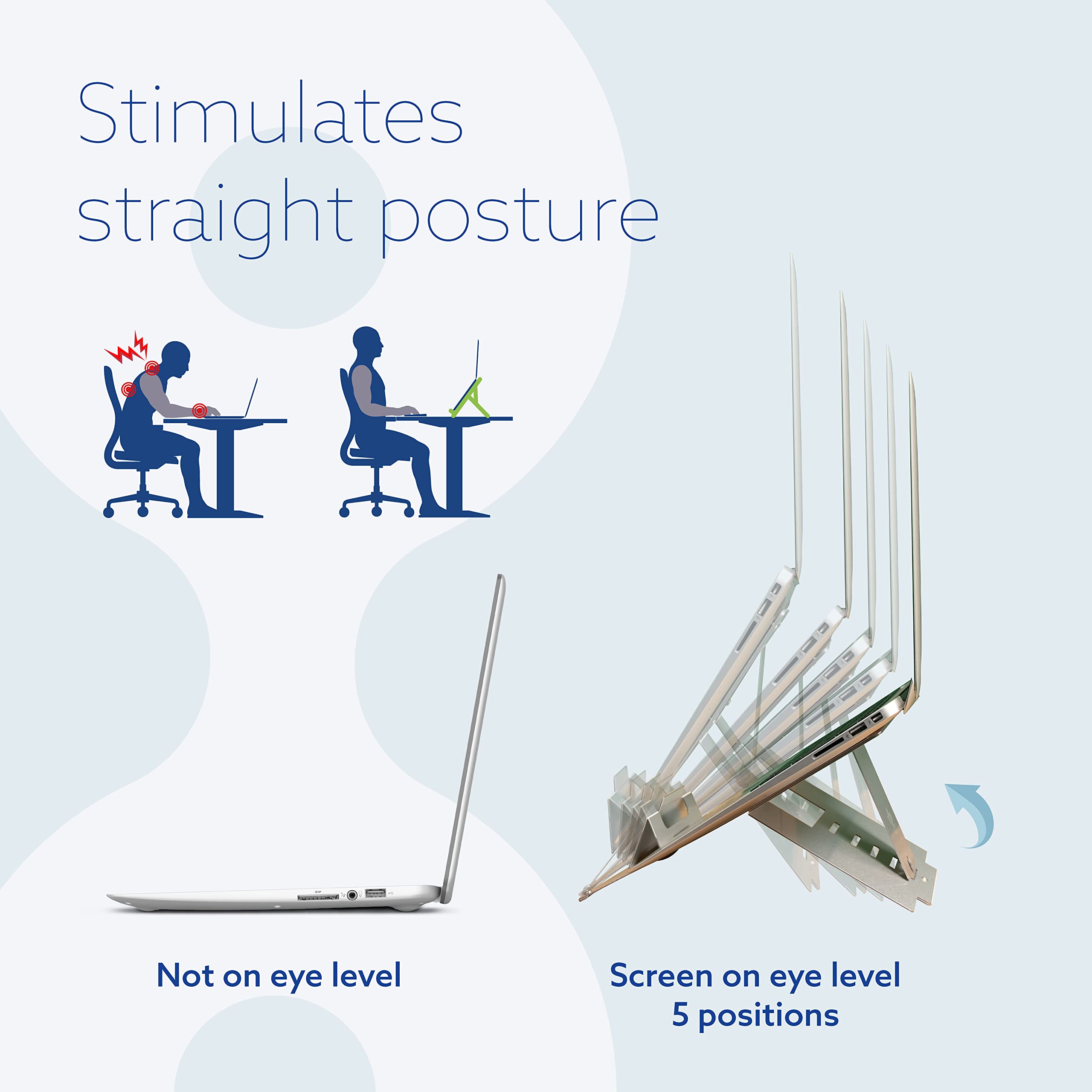 R-Go - Soporte ergonómico para Laptop, Aluminio Ultrafino, Elevador portátil Ajustable para Escritorio, Compatible con MacBook/Air Pro/DELL XPS/Lenovo, soporta hasta 11 Libras, Plateado