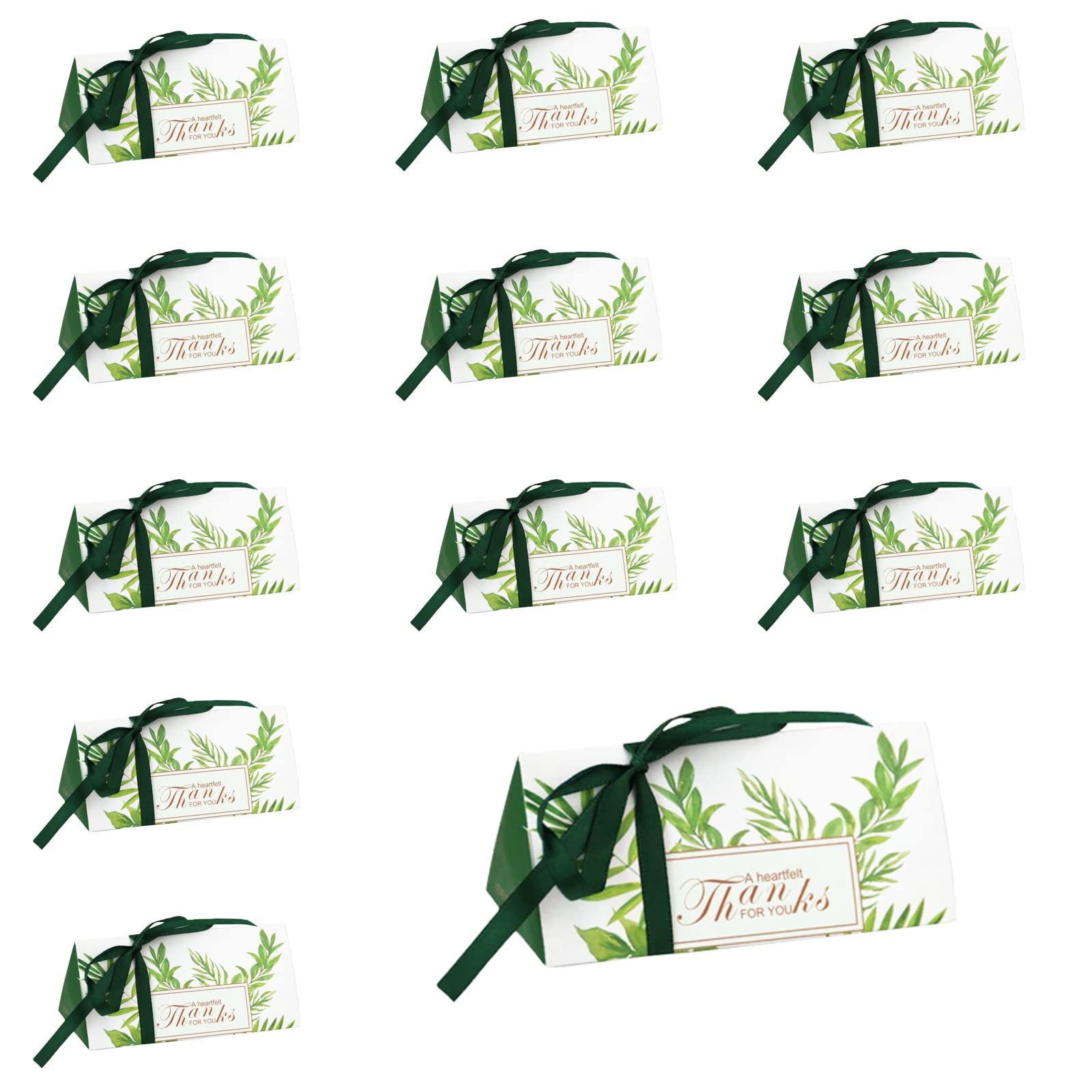 Cajas de Dulces para Bodas，50pcs Caja de Caramelos de Papel， Caja de Regalo con Cinta para boda, bautizo, fiesta de bienvenida al bebé, Caja de Recuerdos de Boda Romántica，Verde