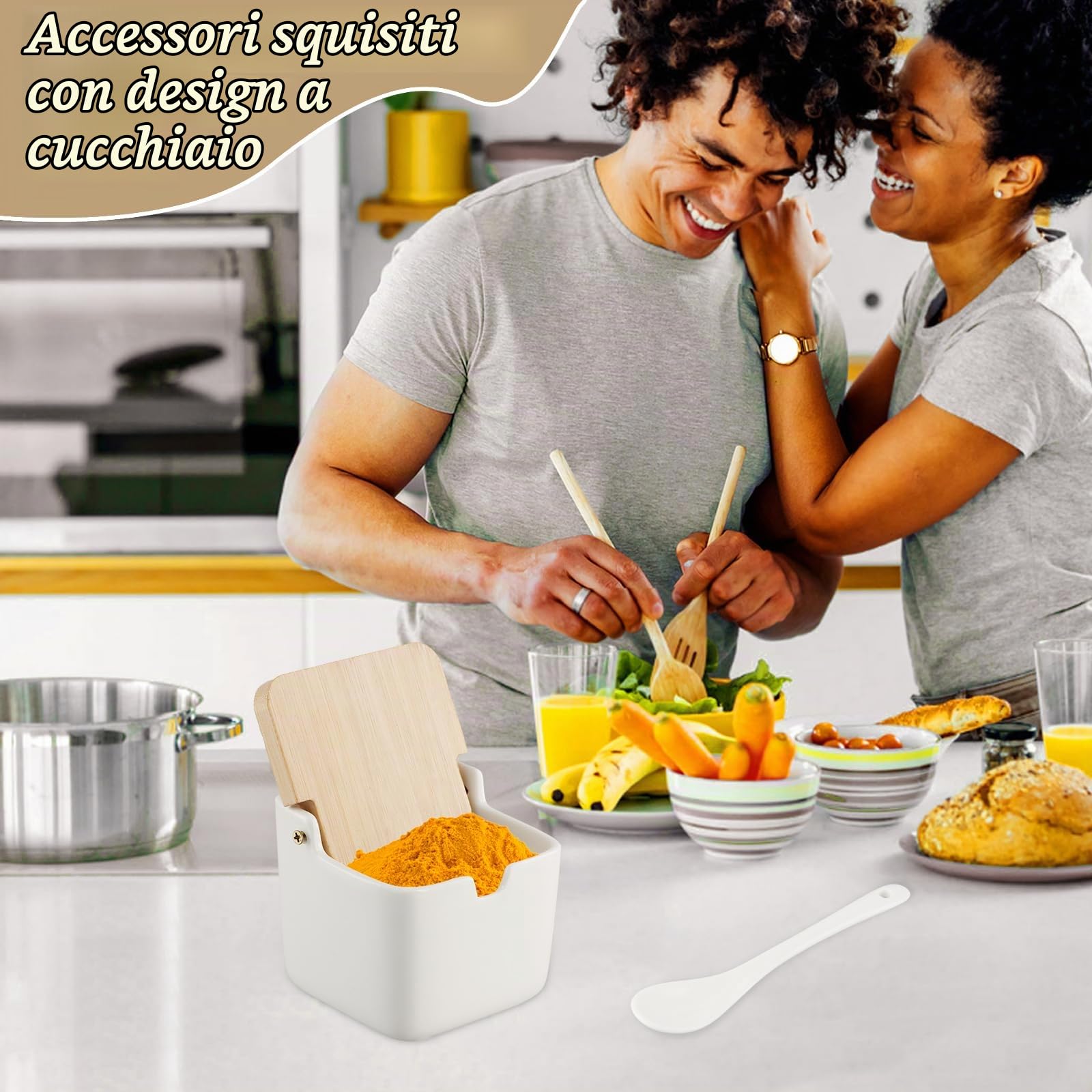 Zuccheriera Ceramica, Barattoli Sale per Cucina Saliniera In Porcellana Set di Ciotole in Porcellana con Coperchio e Cucchiaio per Casa e Cucina