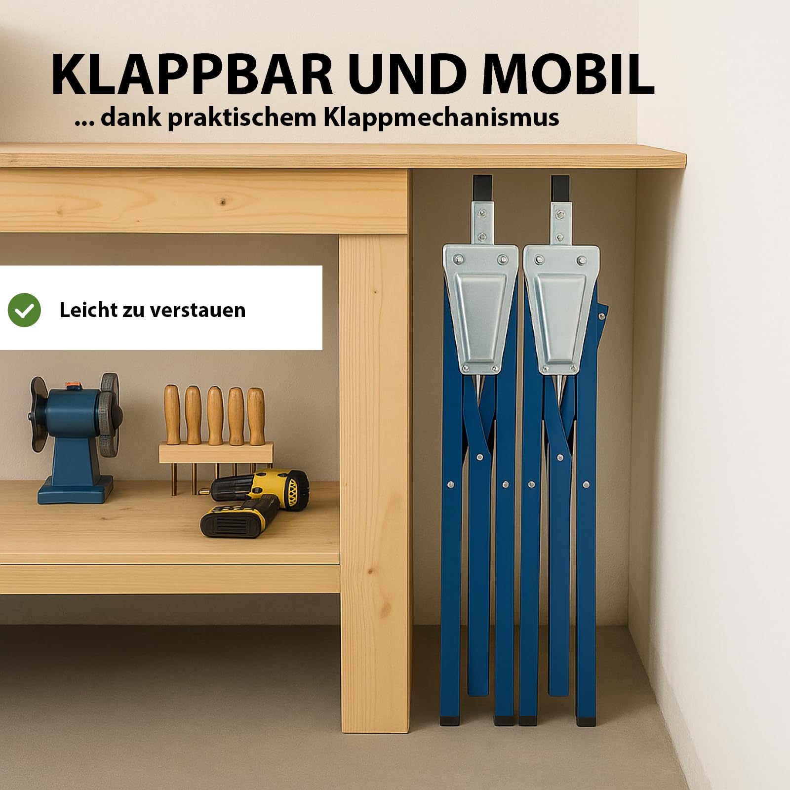 TRUTZHOLM Arbeitsbock 2x 7-fach höhenverstellbar 80-130 cm bis 400 kg Stahl verzinkt lackiert blau Klappbock Gerüstbock Unterstellbock