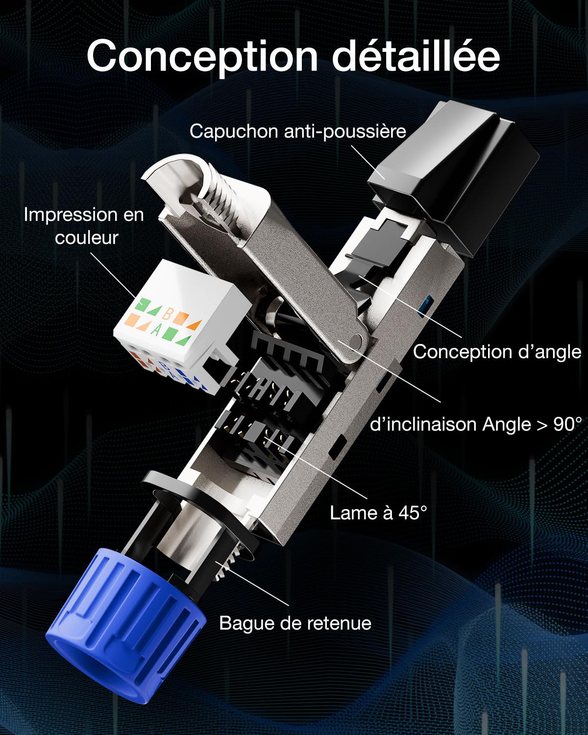 VCELINK Connecteur RJ45 Sans Outil, Connecteur RJ45 Cat 8 Plaqué or Sans Outil, blindé pour câble Ethernet Cat7/Cat8 en lot de 4