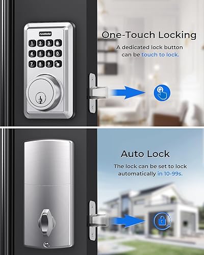 Miniatura 3 de Juego de cerradura de puerta de entrada sin llave, juego de manijas de cerradura de puerta delantera, cerrojo de seguridad con teclado electrónico