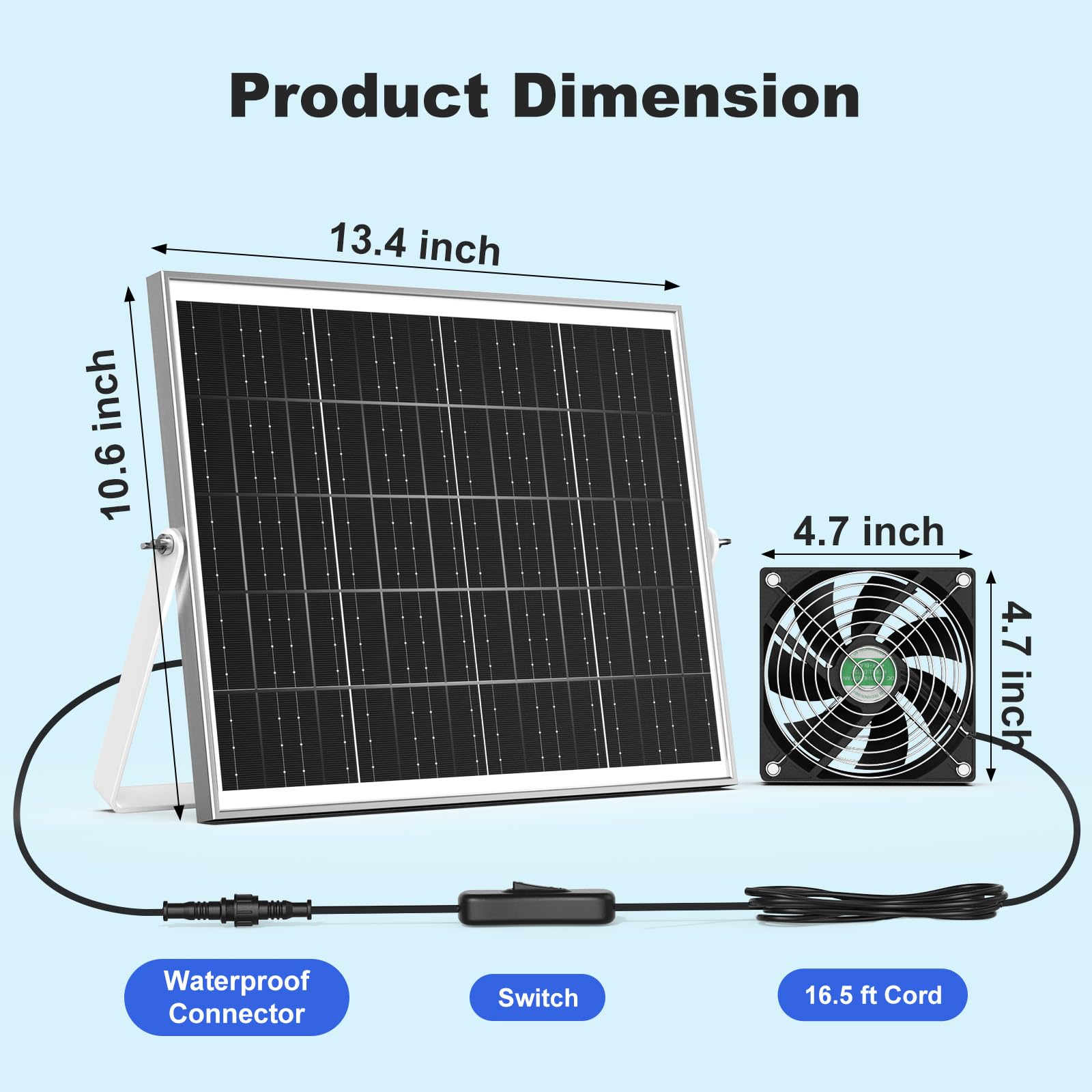 Ventilador solar de gallinero de 25 W, ventilador de invernadero con energía solar al aire última intervensión, impermeable, ventiladores de escape y admisión, fuerte flujo de aire para
